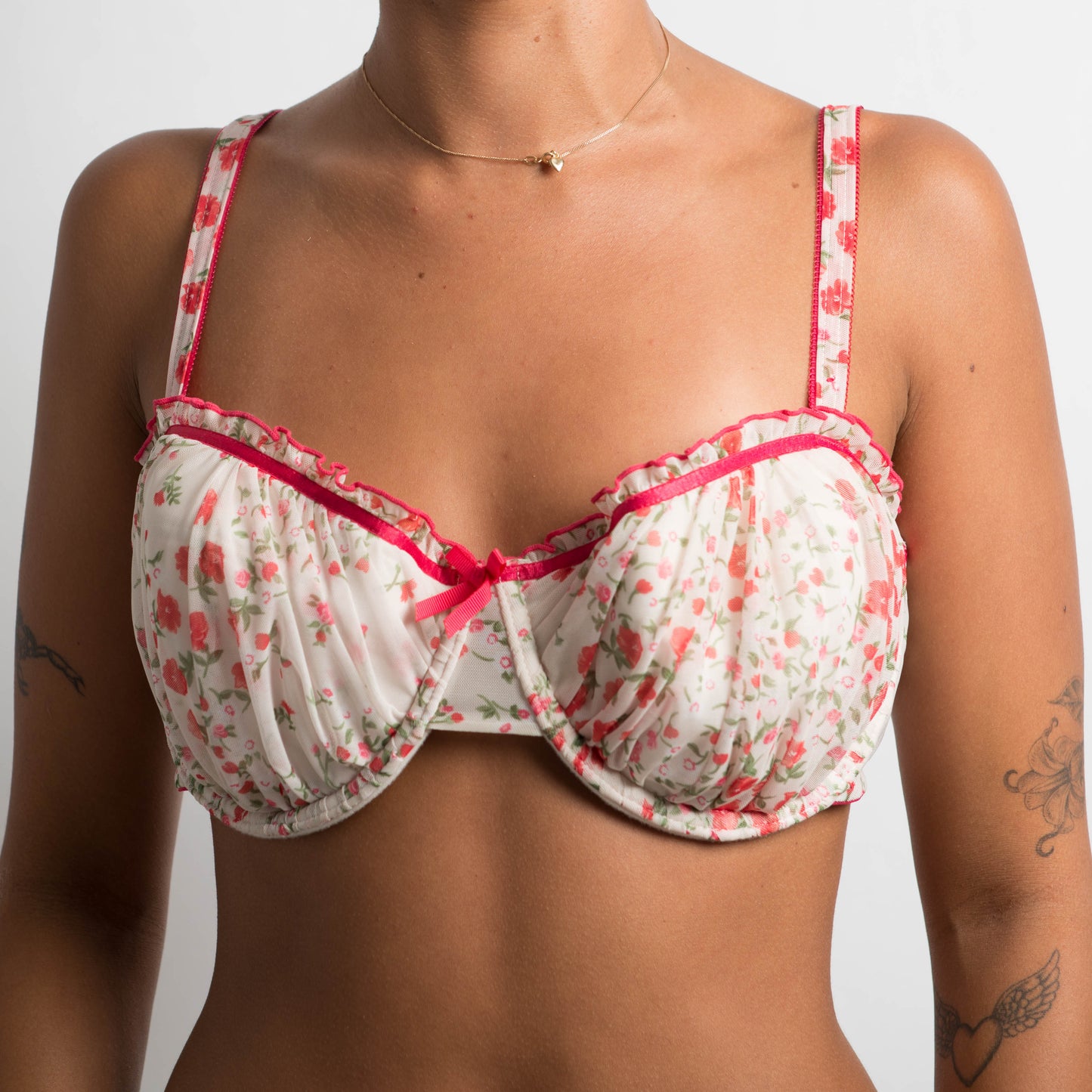 GATHERED FLORAL BRA - 14DD