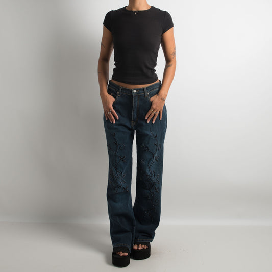 DARK WASH BEADED JEANS