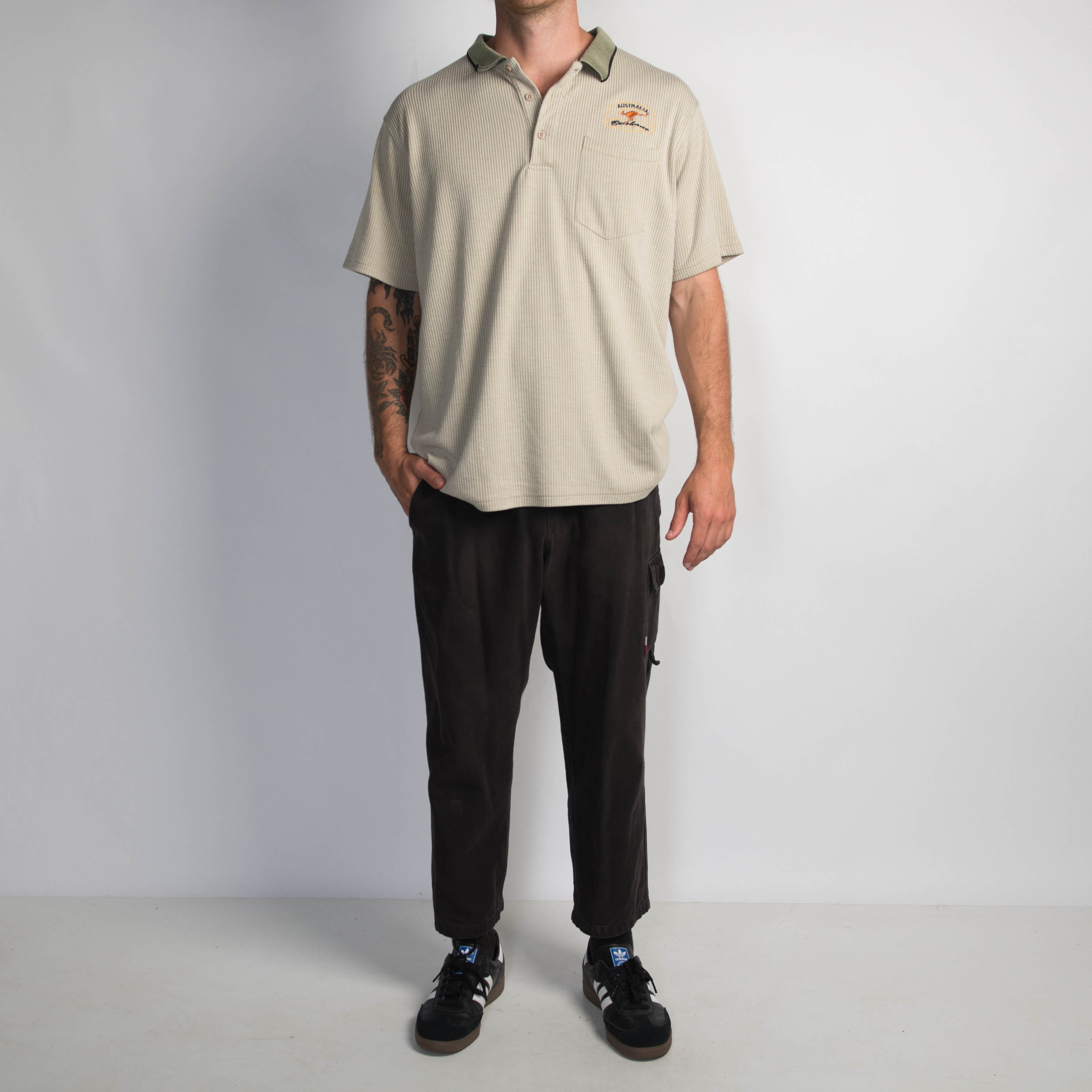 BEIGE RIB POLO SHIRT