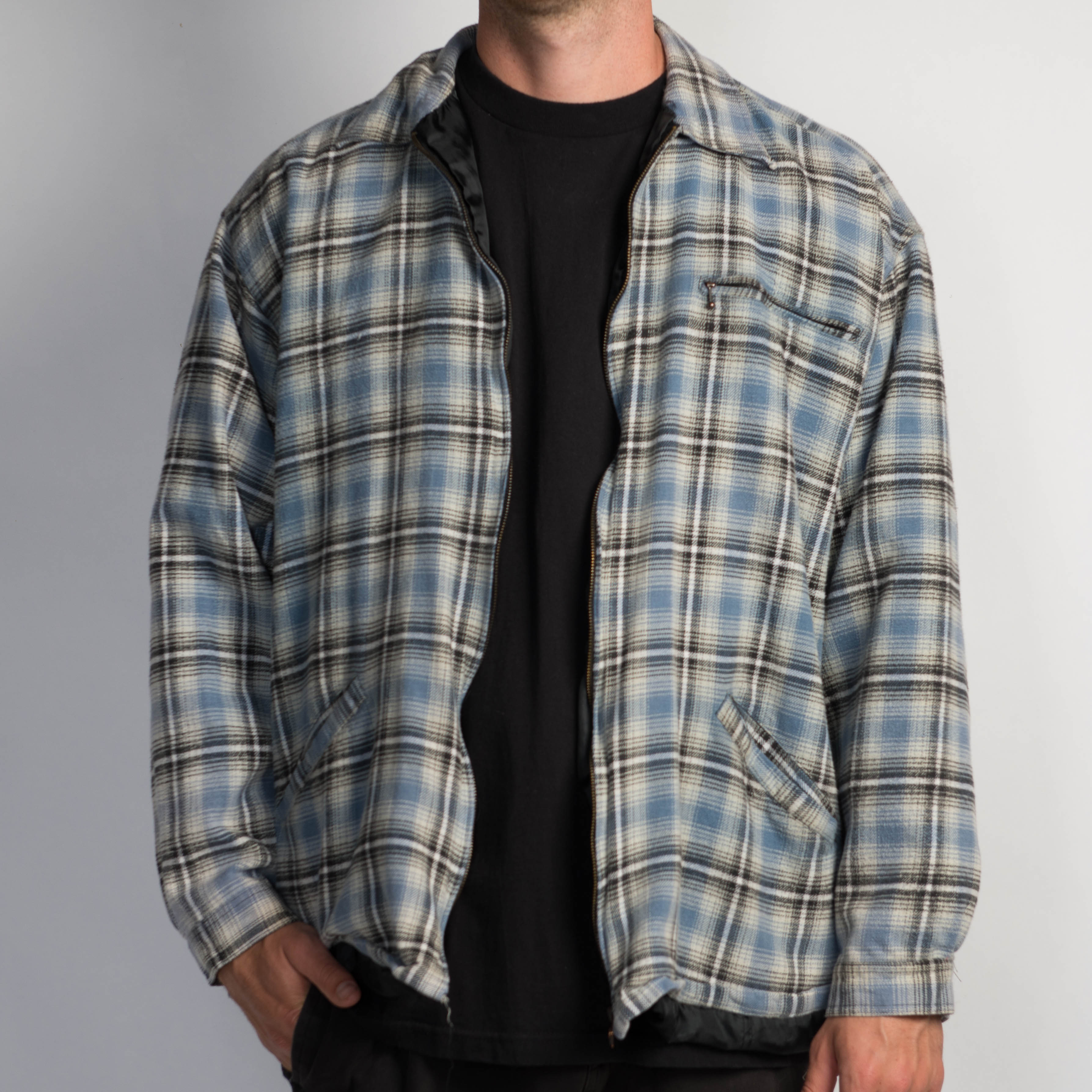 BLUE PLAID ZIP JACKET