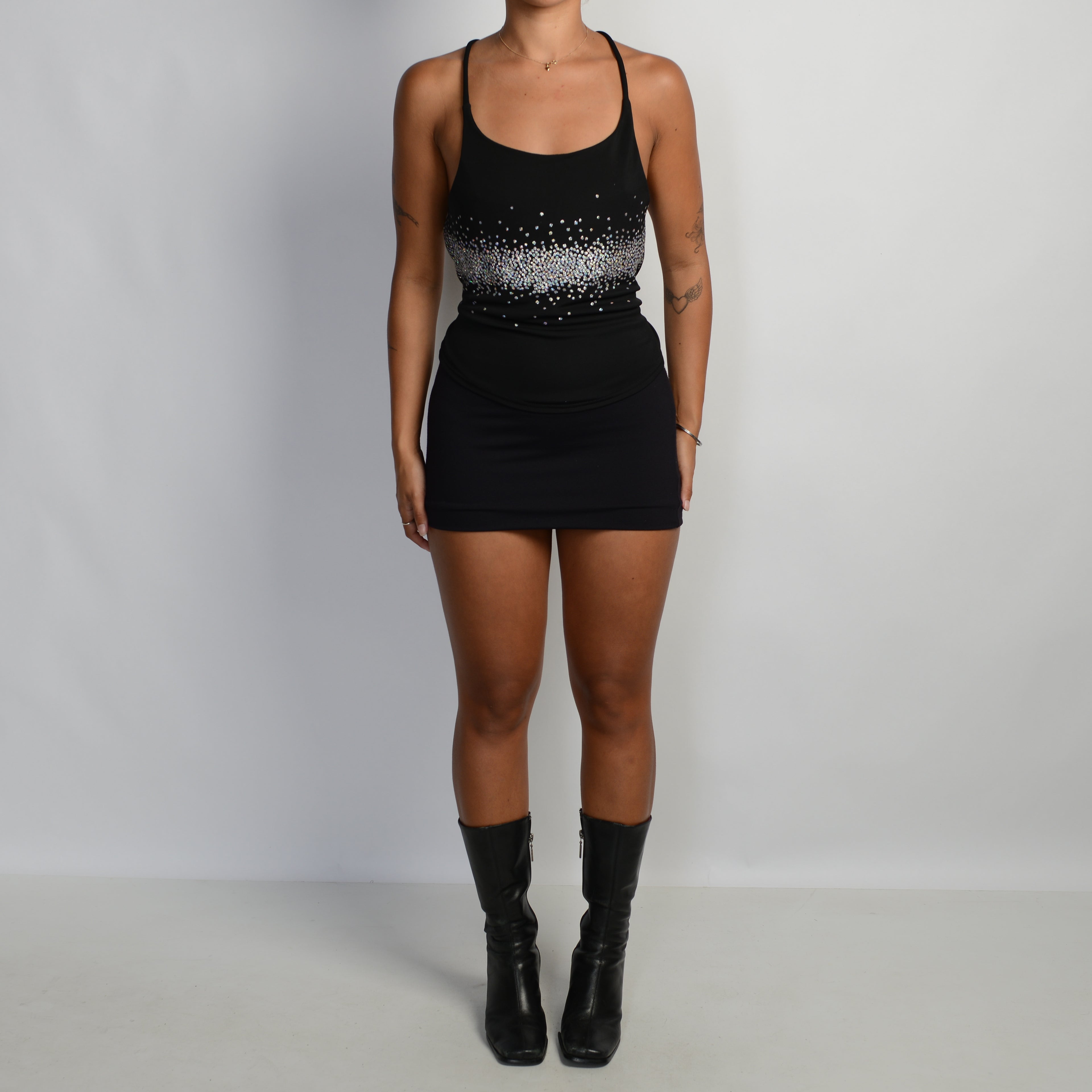 BLACK GLITTER BACKLESS TOP