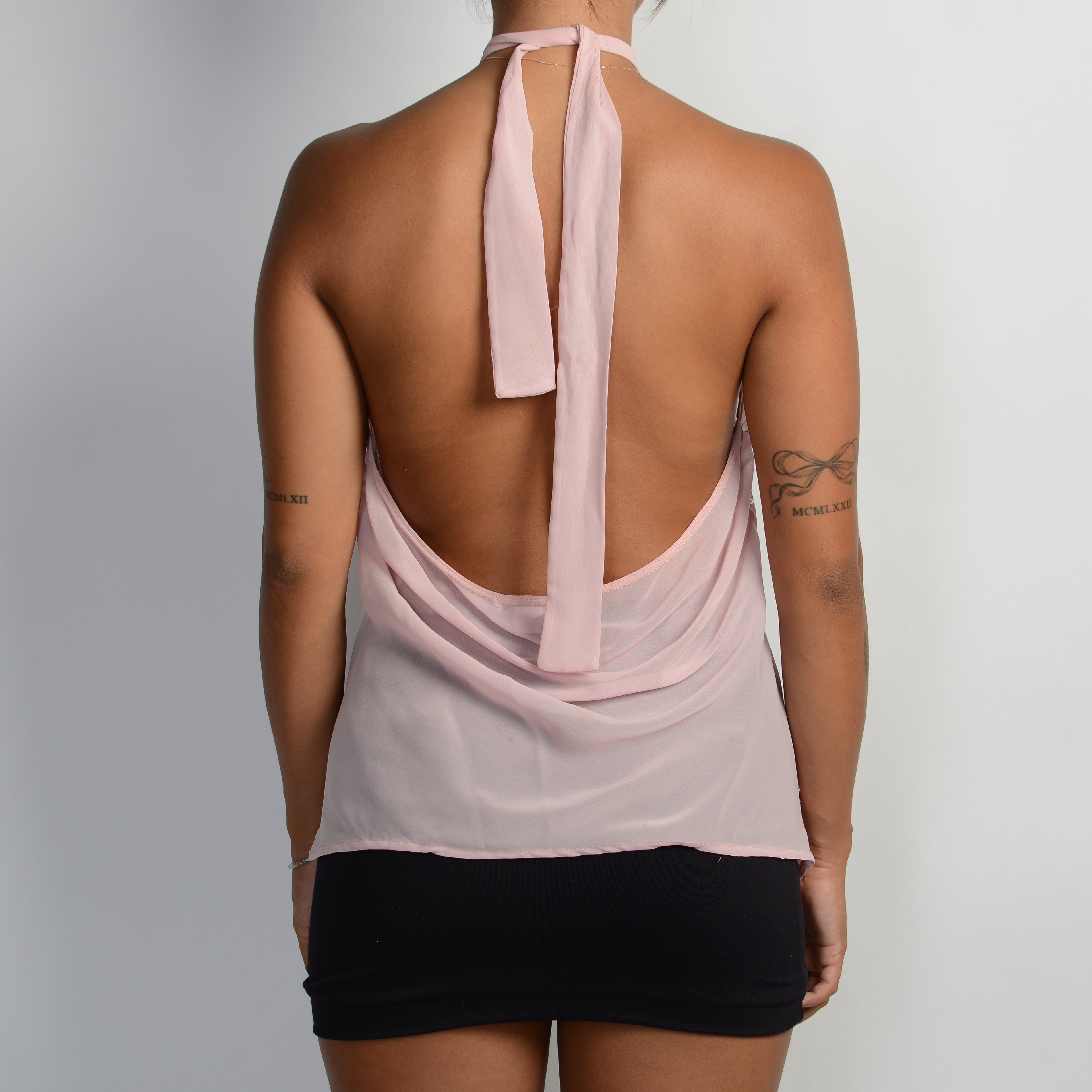 PINK SEQUIN HALTER TOP