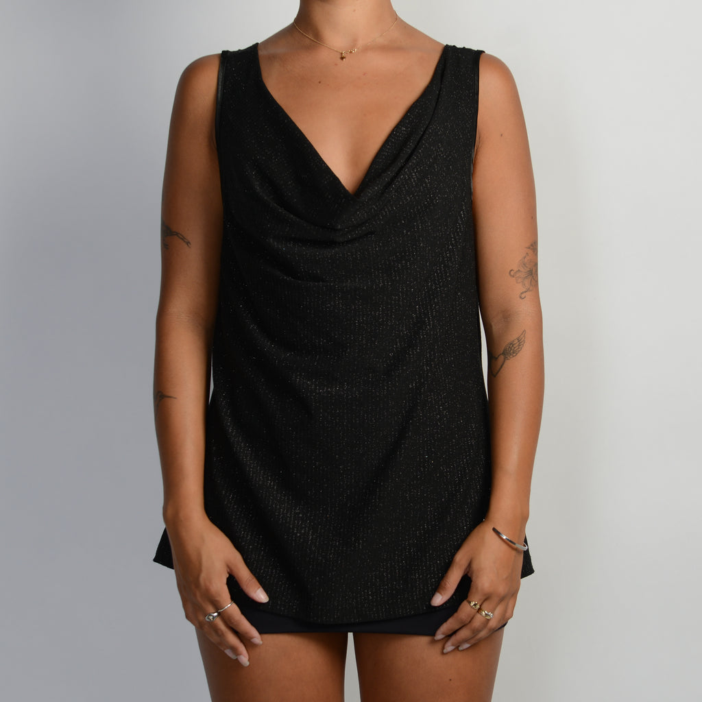 GLITTER COWL NECK TOP