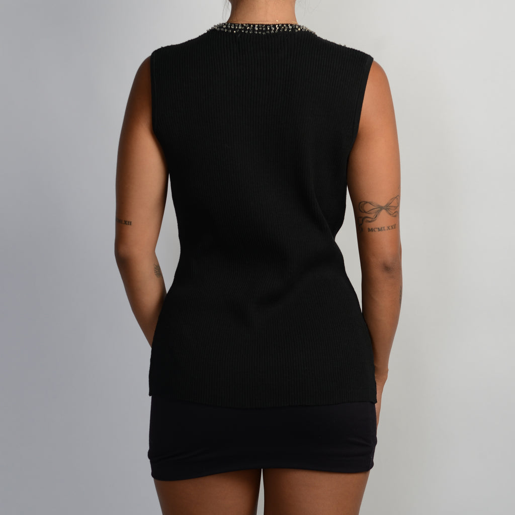 BLACK BEADED KNIT TOP