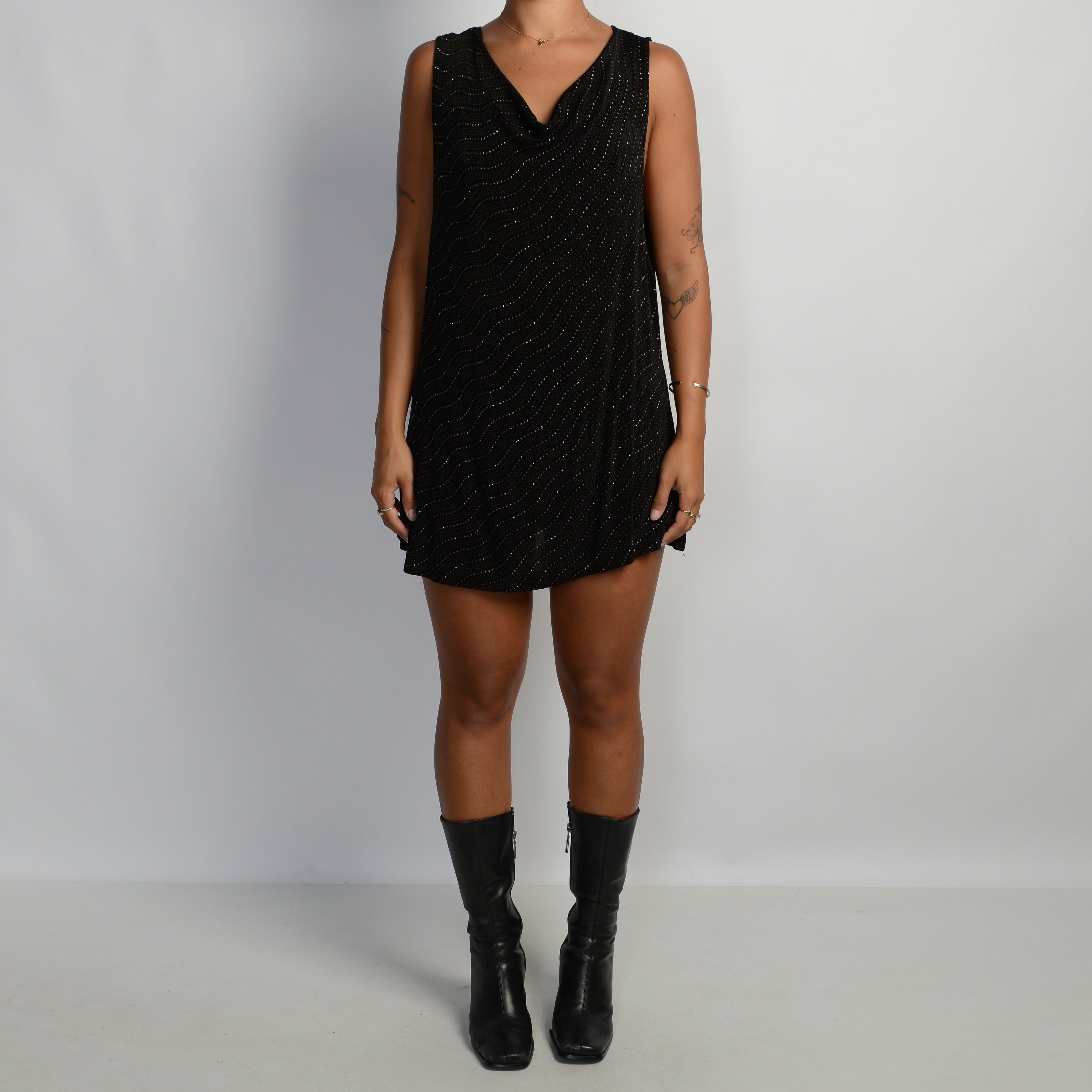 GLITTER COWL NECK TOP