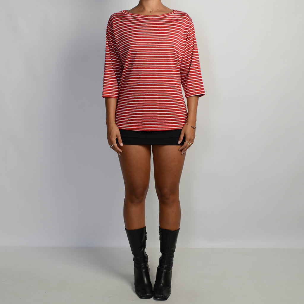 RED STRIPE 3/4 SLEEVE TOP