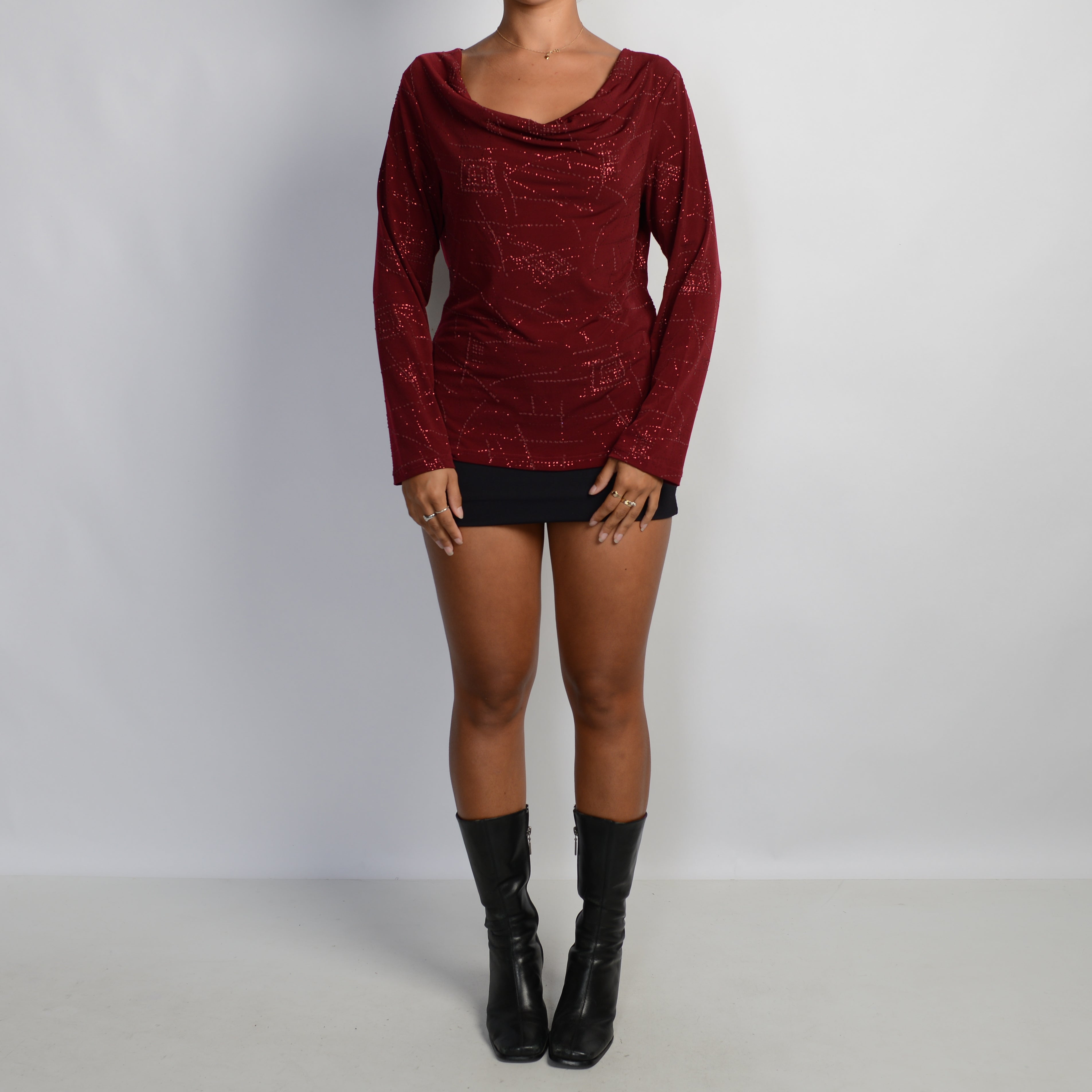 MAROON COWL NECK TOP