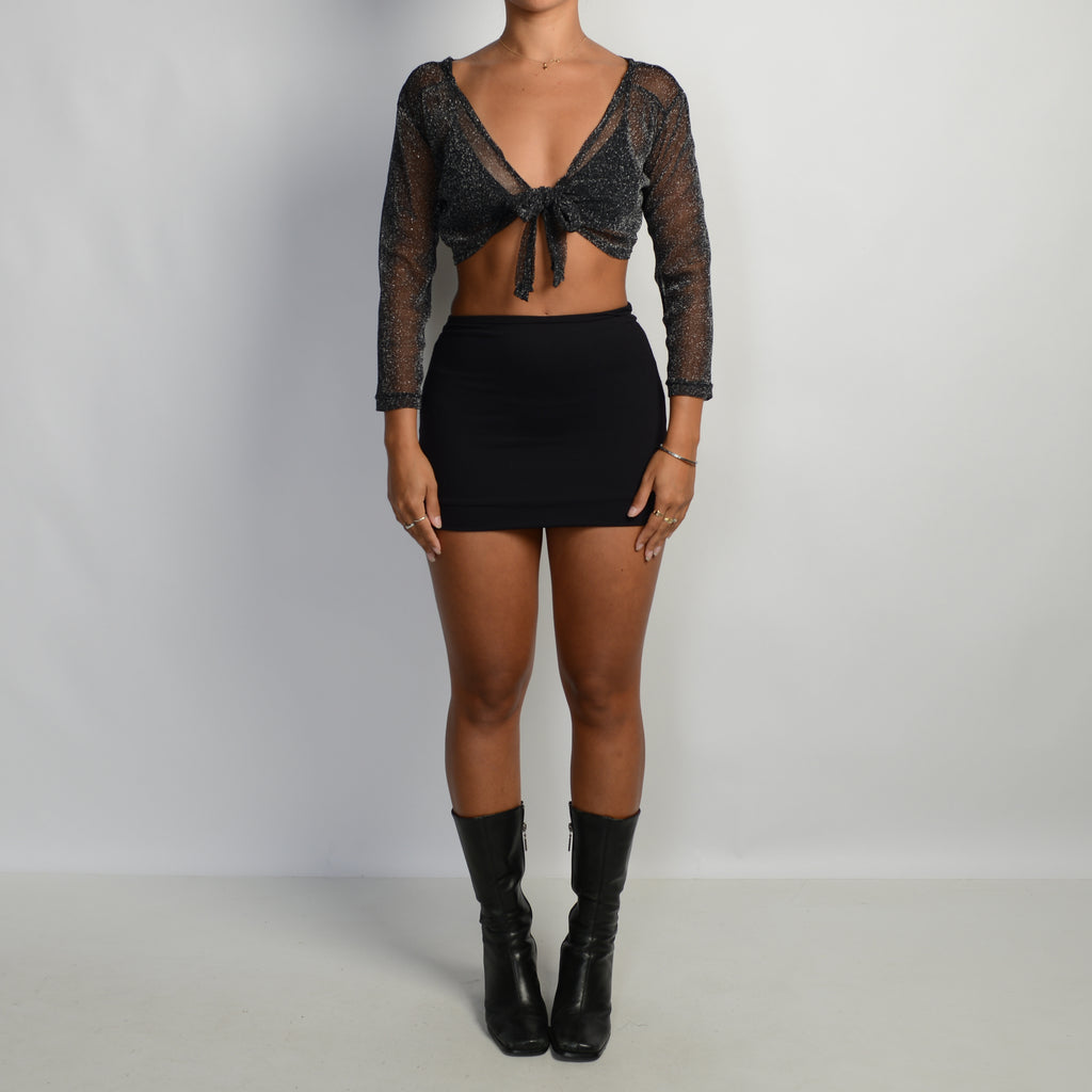 MESH GLITTER TIE FRONT TOP