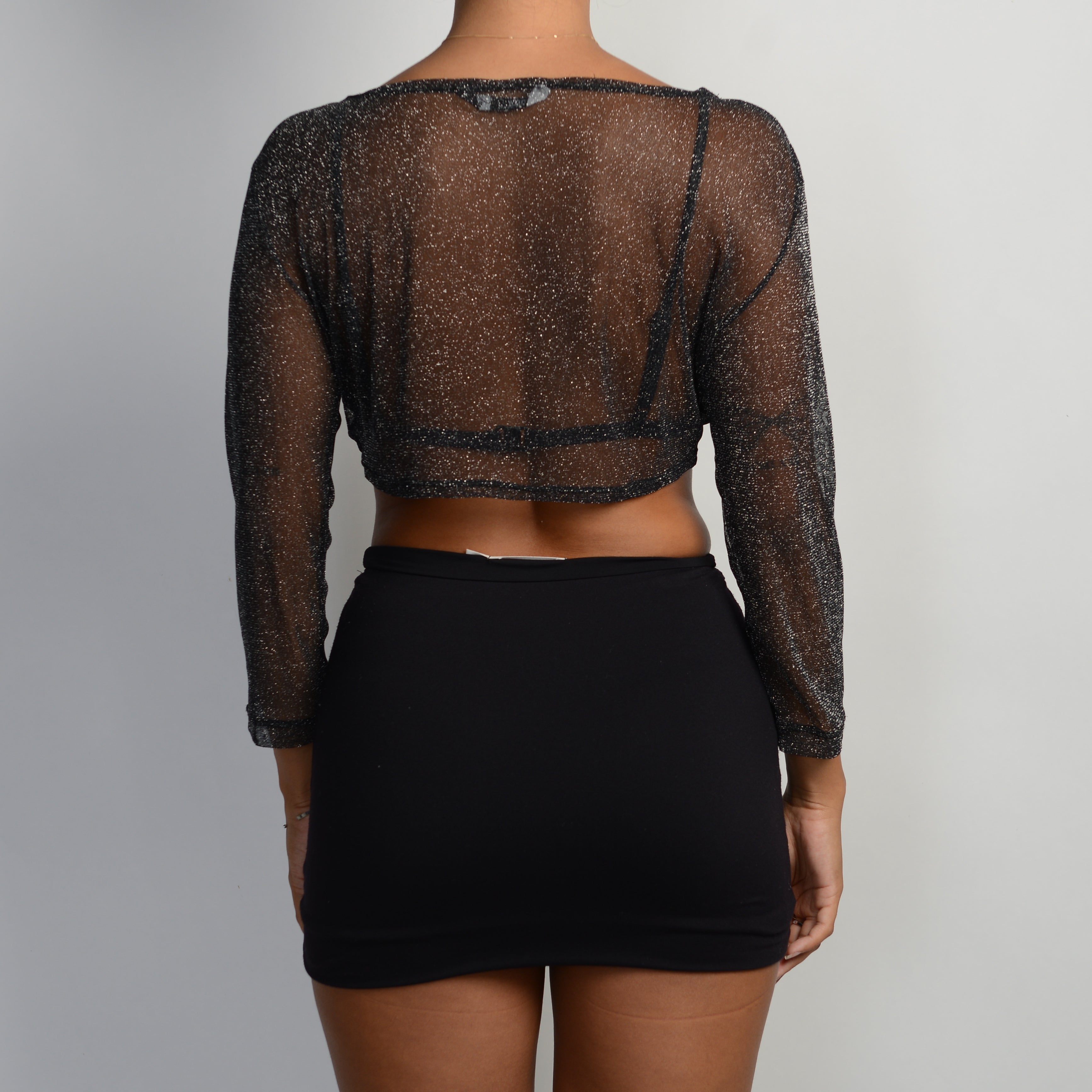 MESH GLITTER TIE FRONT TOP