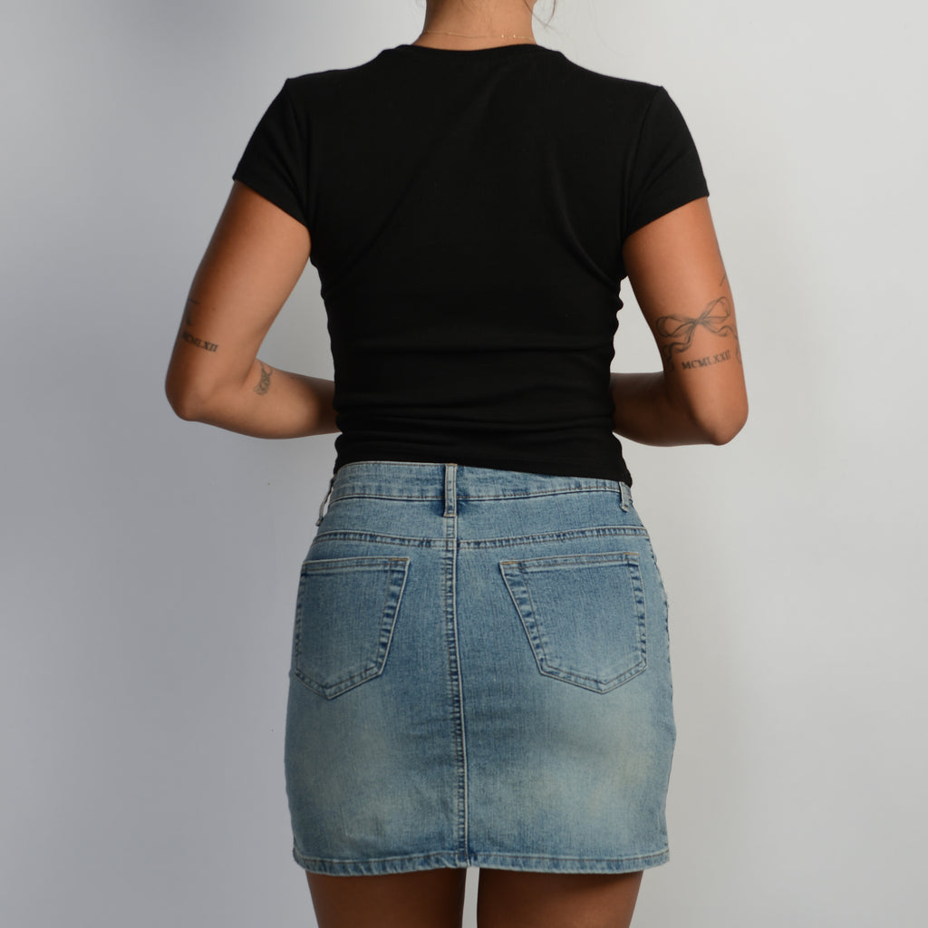 SEQUIN DENIM MINI SKIRT