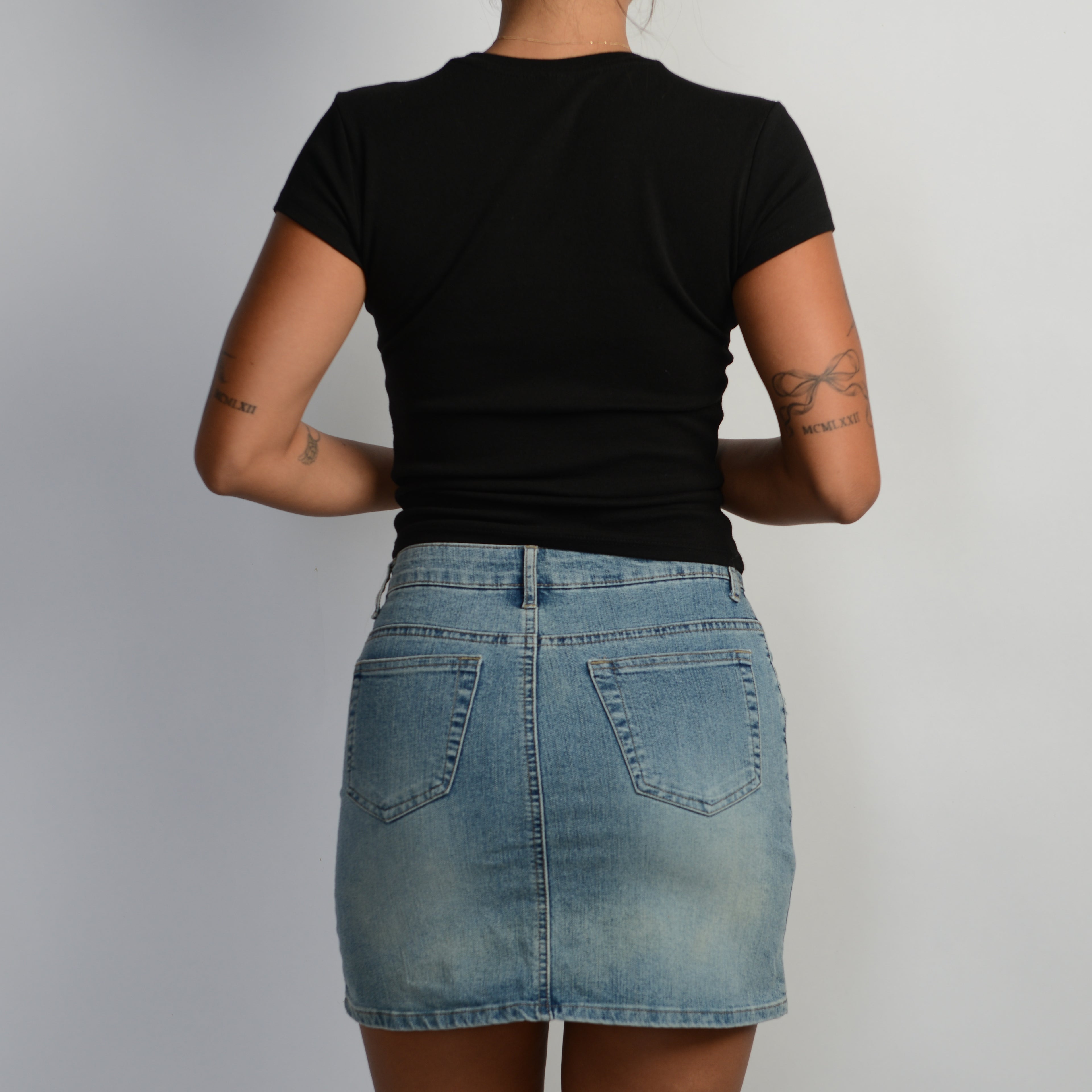 SEQUIN DENIM MINI SKIRT