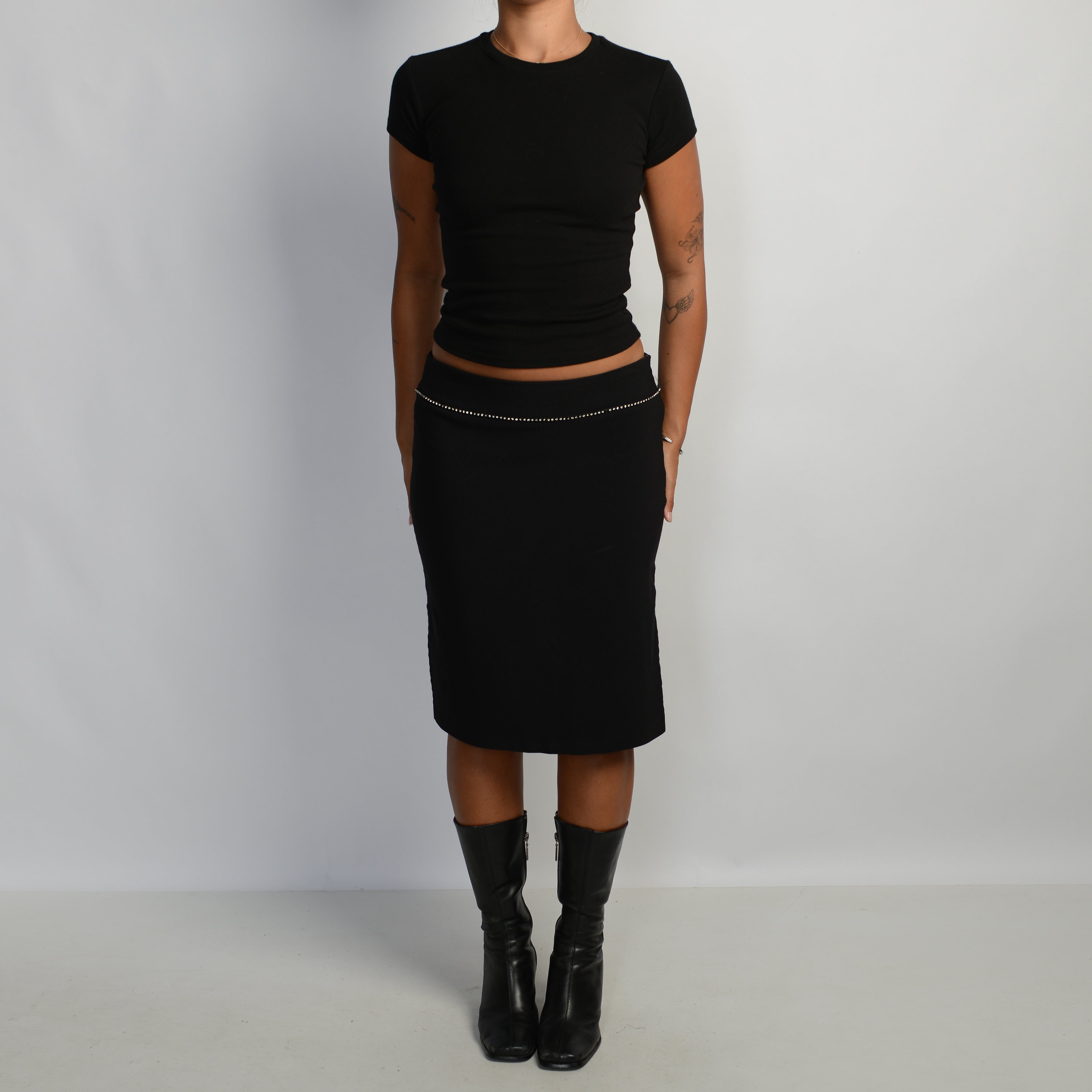 BLACK DIAMANTE MIDI SKIRT