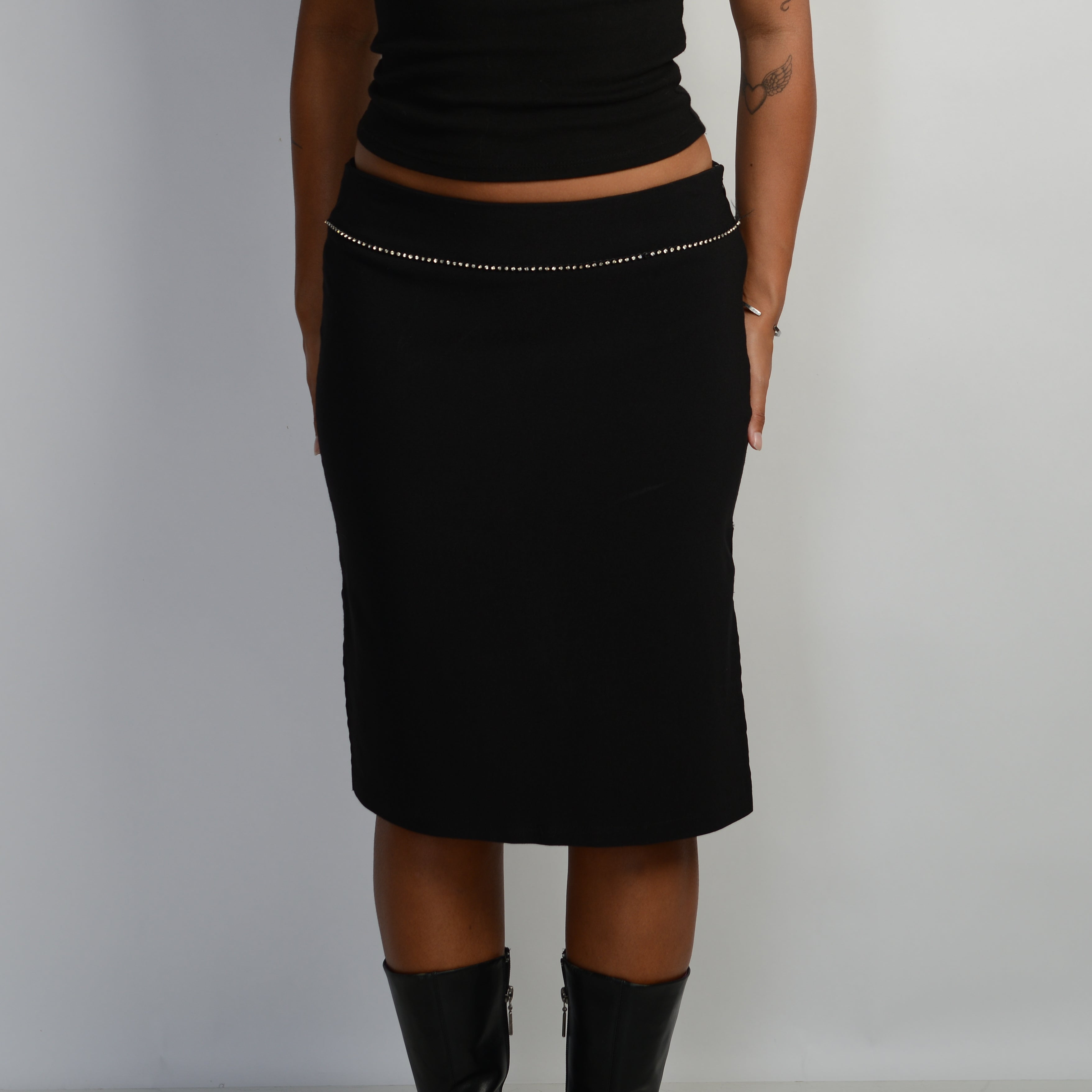 BLACK DIAMANTE MIDI SKIRT