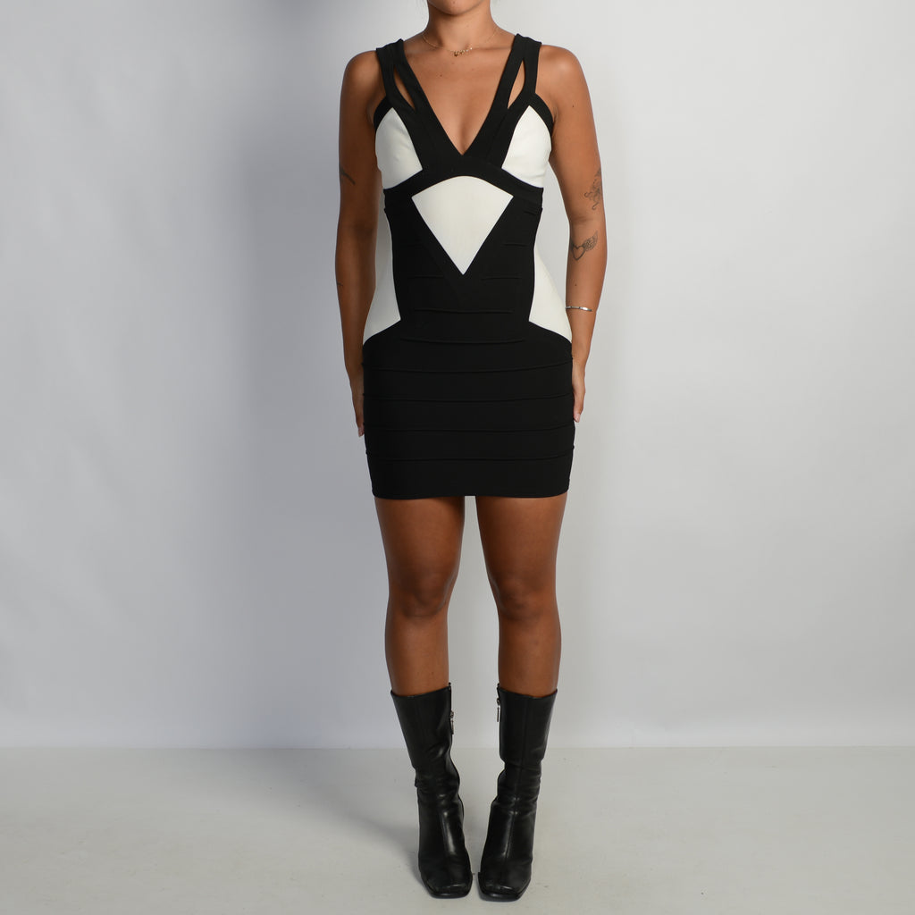 WHITE CONTRAST BANDAGE DRESS