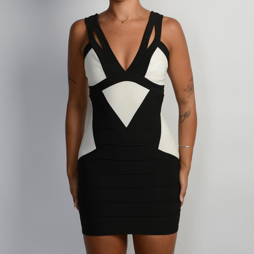 WHITE CONTRAST BANDAGE DRESS