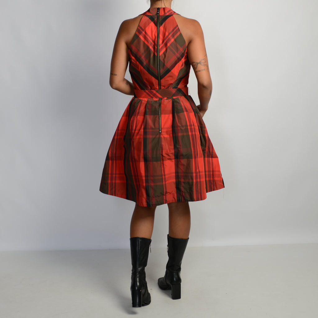 RED PLAID BELT DRESS