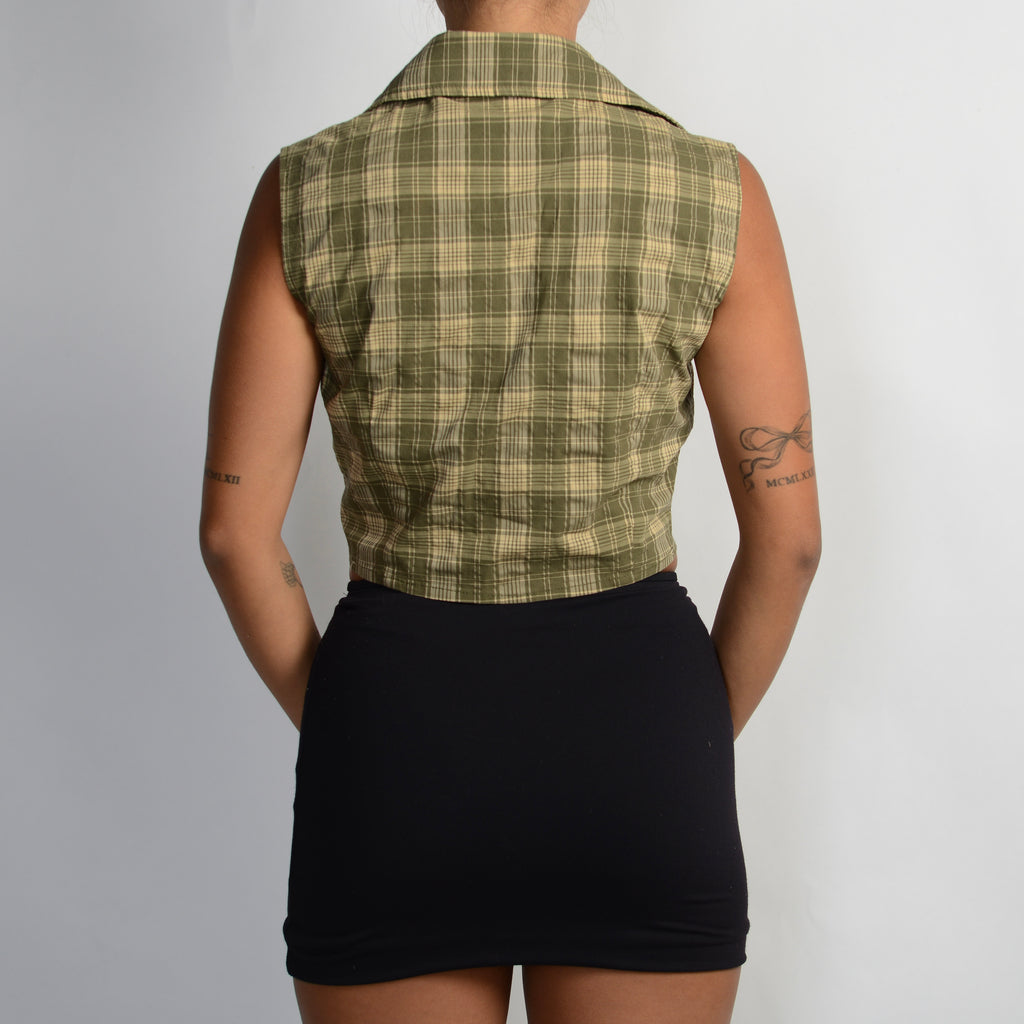 GREEN CHECK TIE BLOUSE