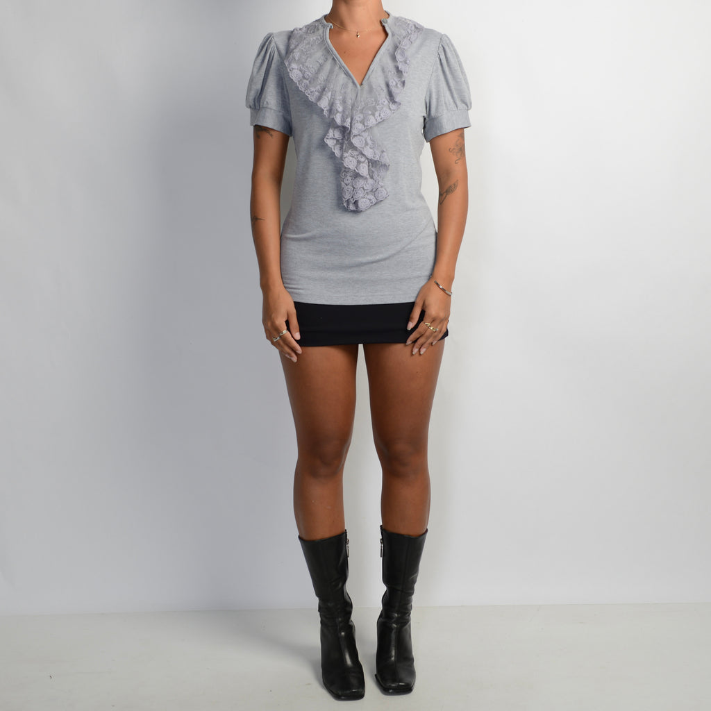 GREY RUFFLE BLOUSE
