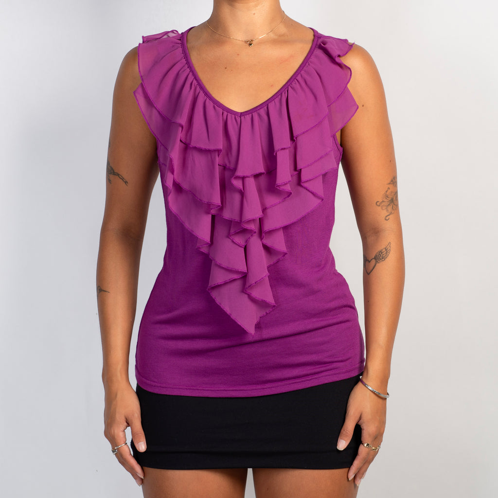 FUSHCIA RUFFLE TANK TOP