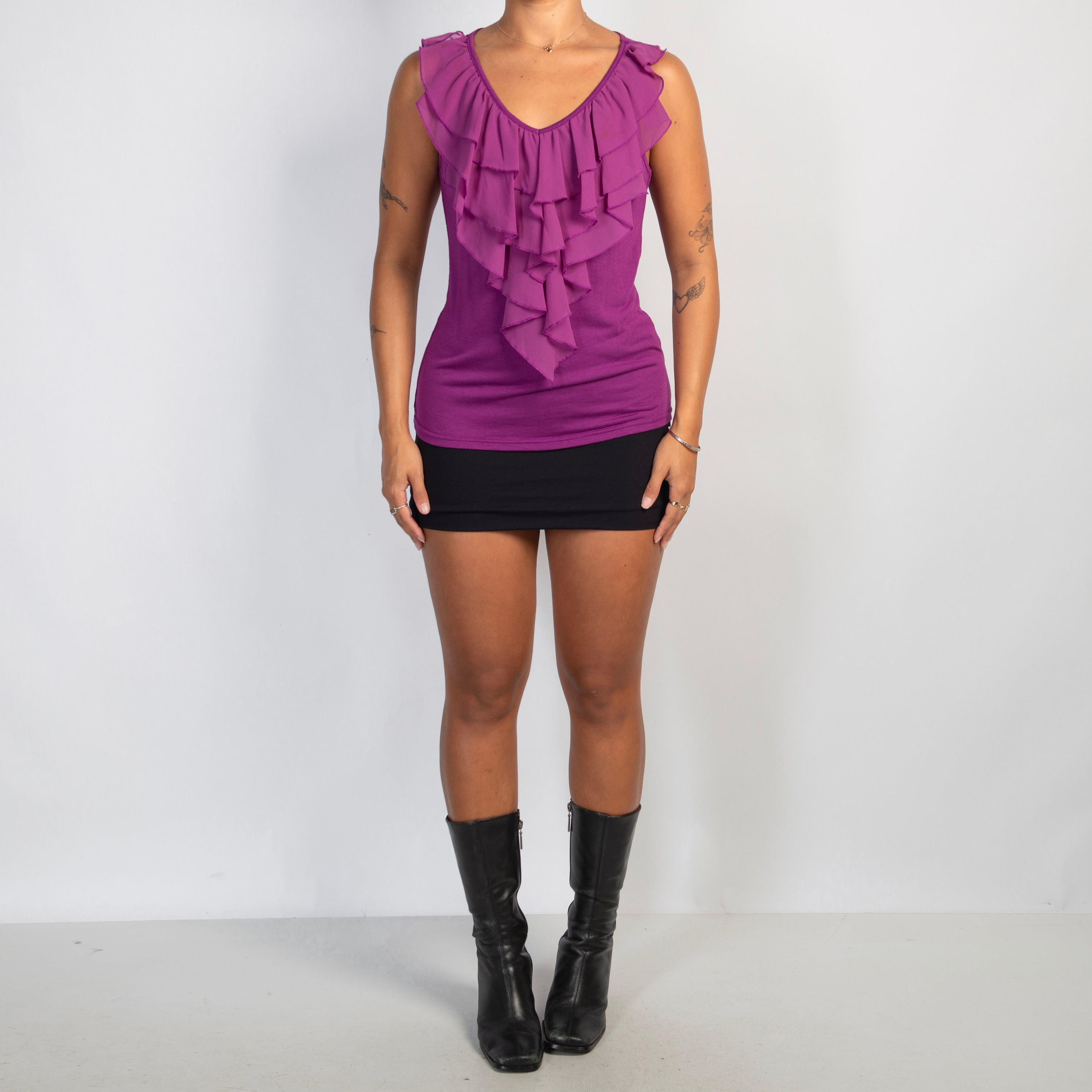 FUSHCIA RUFFLE TANK TOP
