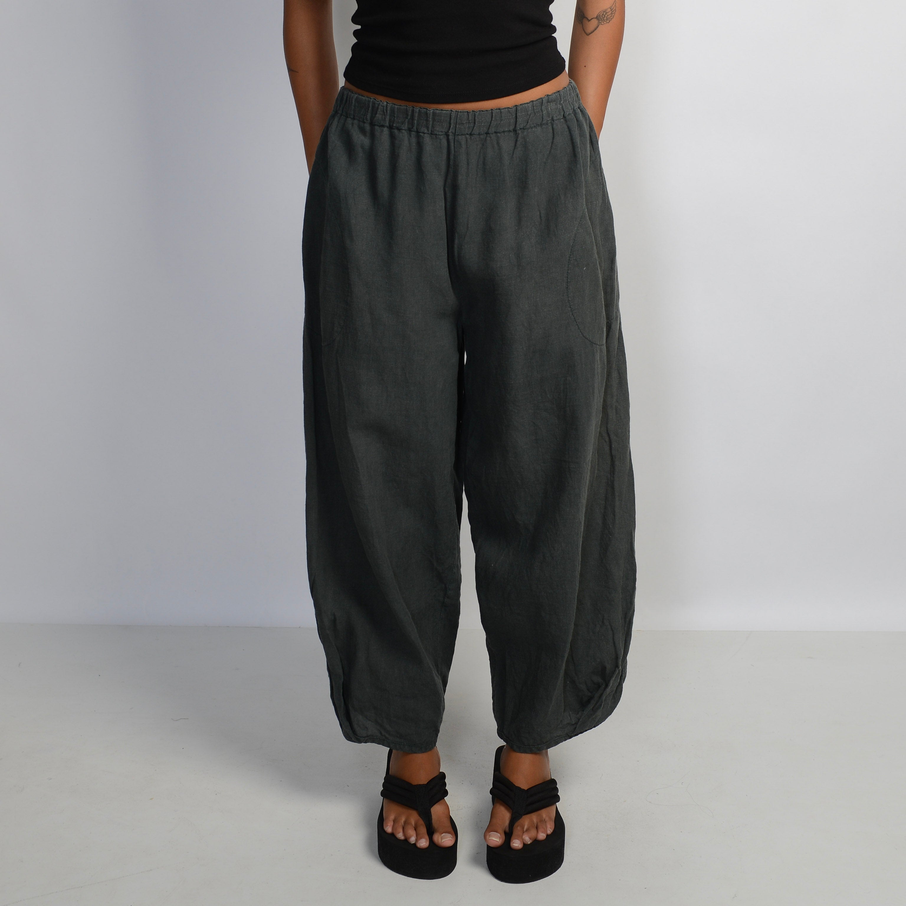 DARK GREEN LINEN PANTS