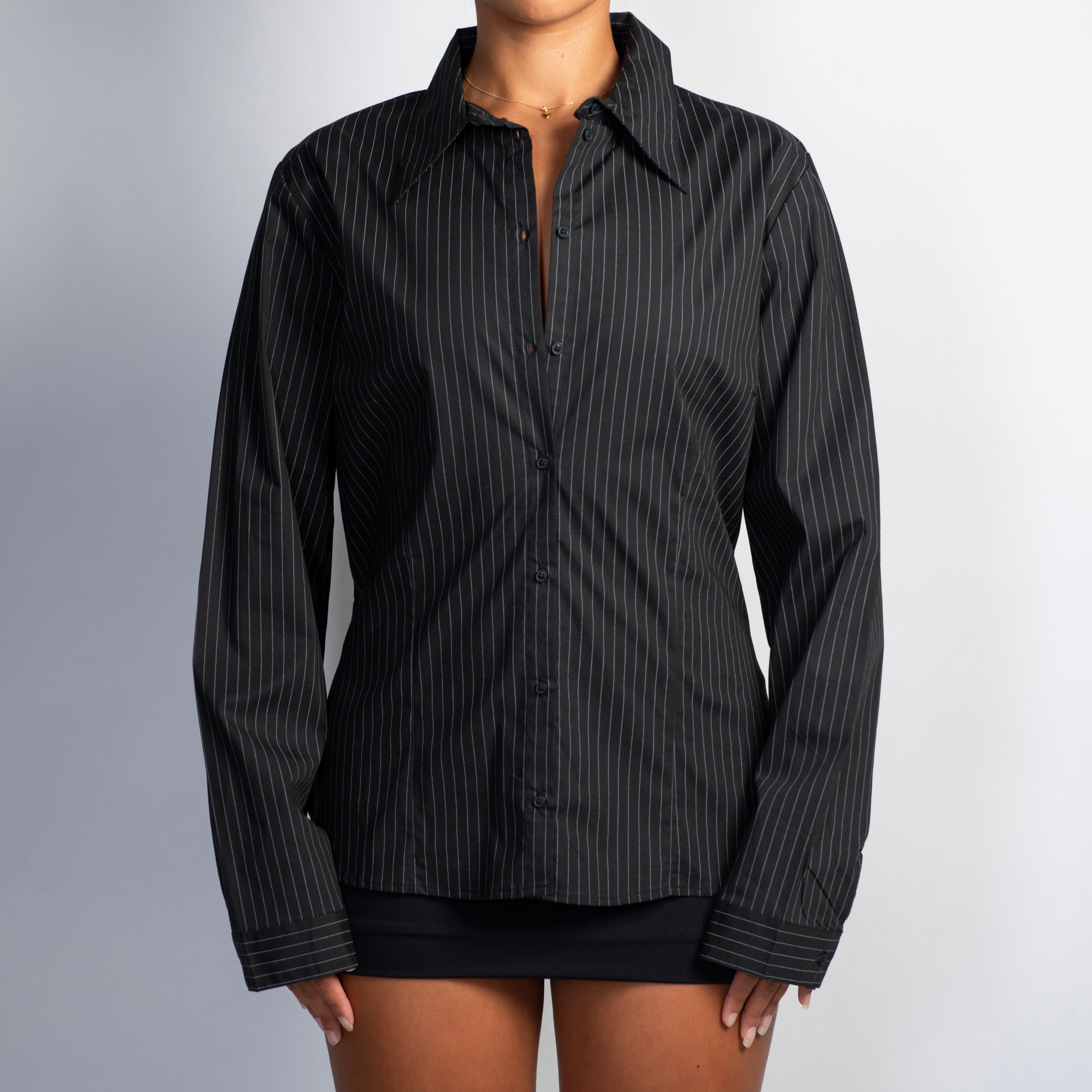 BLACK PINSTRIPE BLOUSE