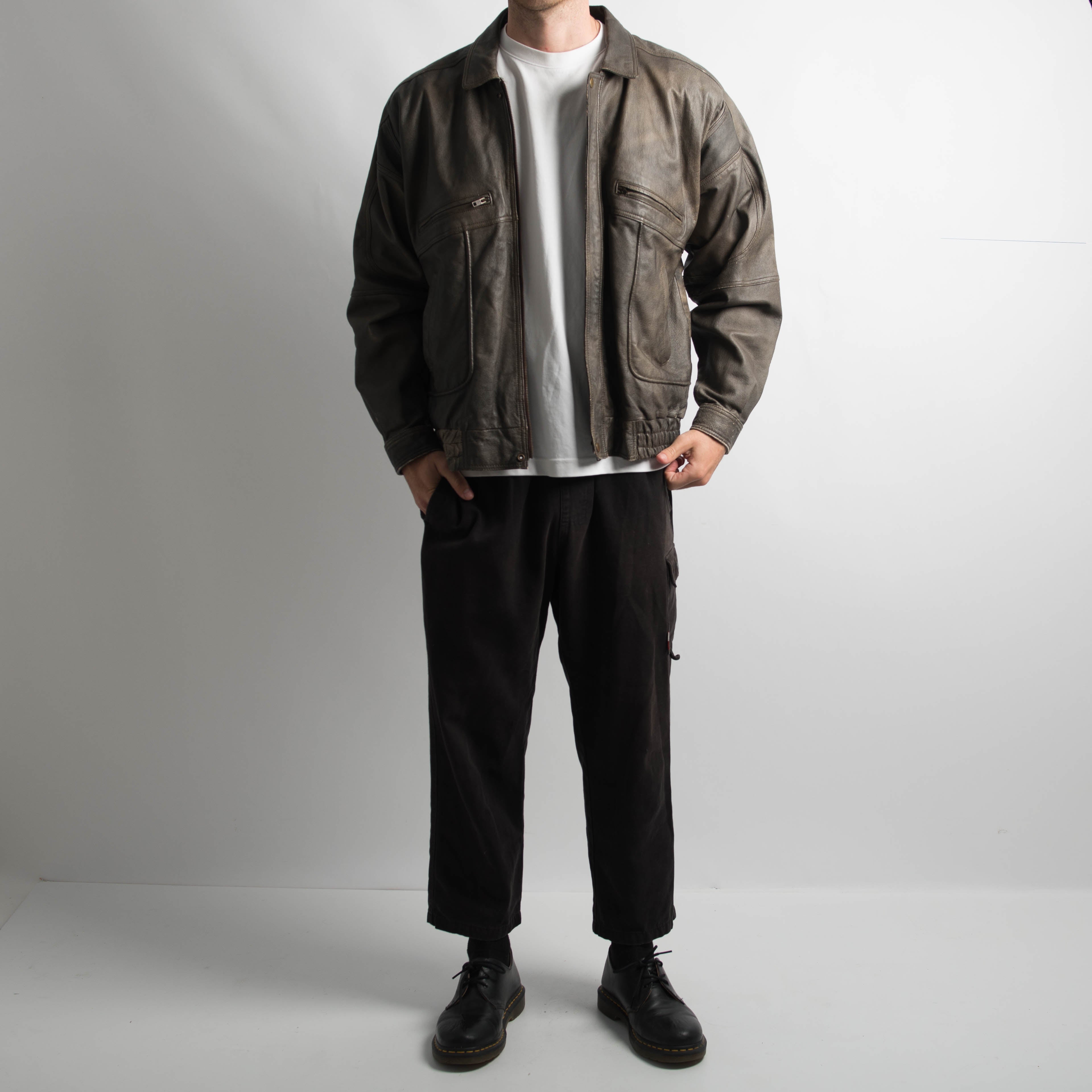 BROWN FADED AGED LEATHER JACKET