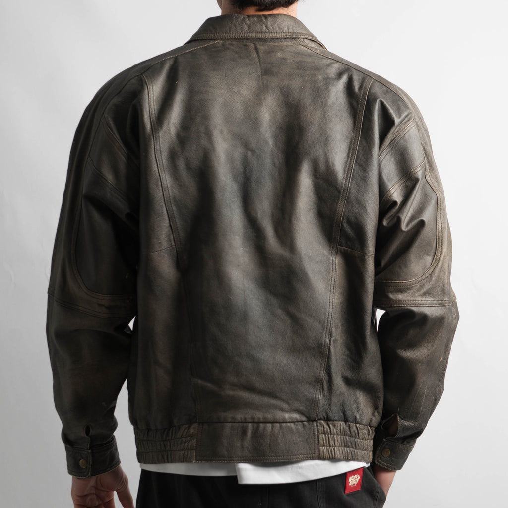 BROWN FADED AGED LEATHER JACKET