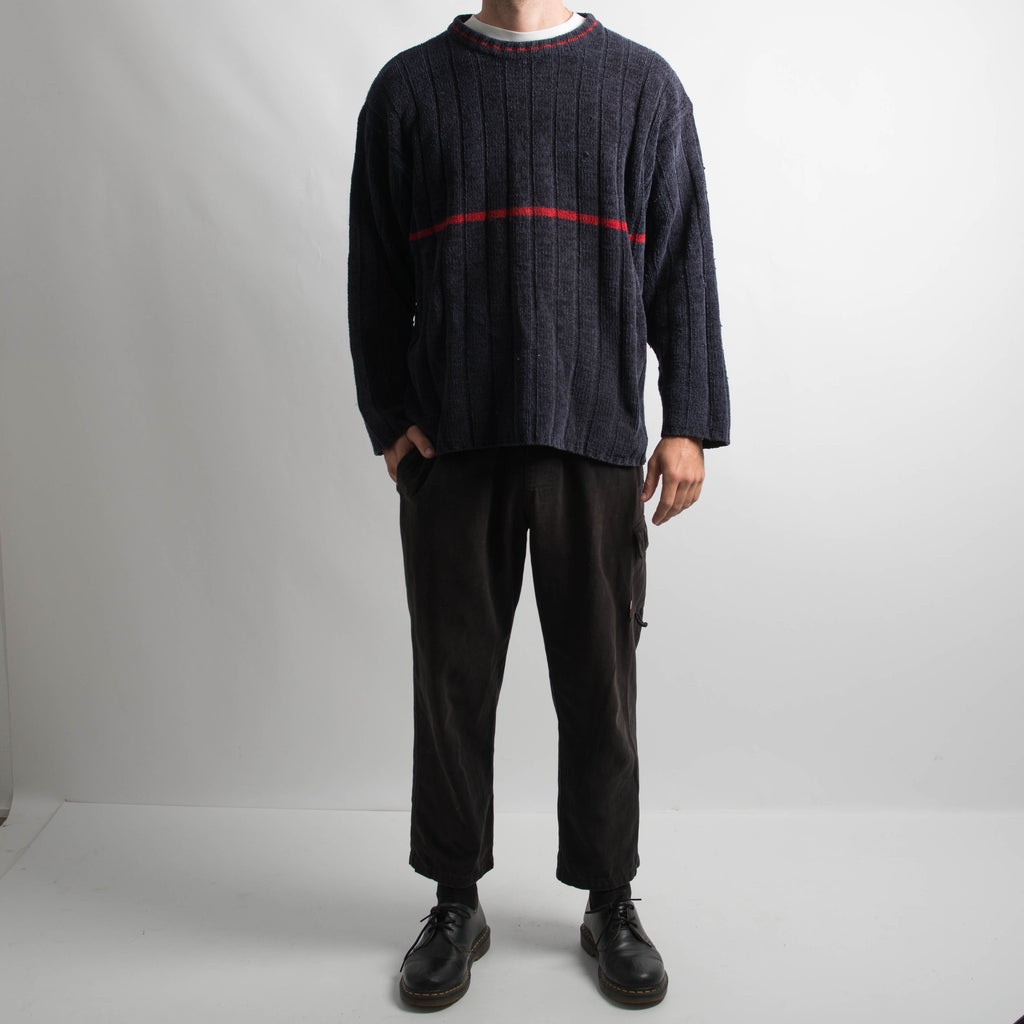 NAVY RIBBED KNIT SWEATER