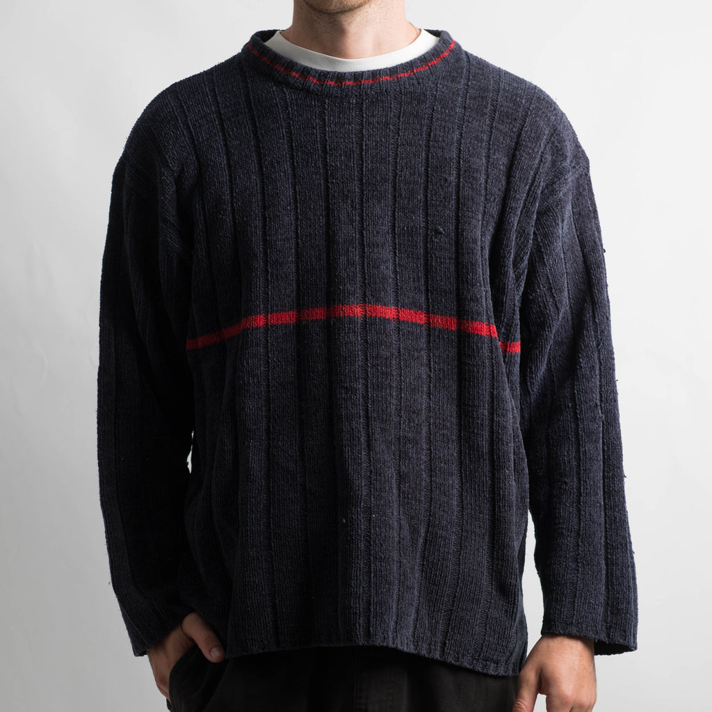 NAVY RIBBED KNIT SWEATER