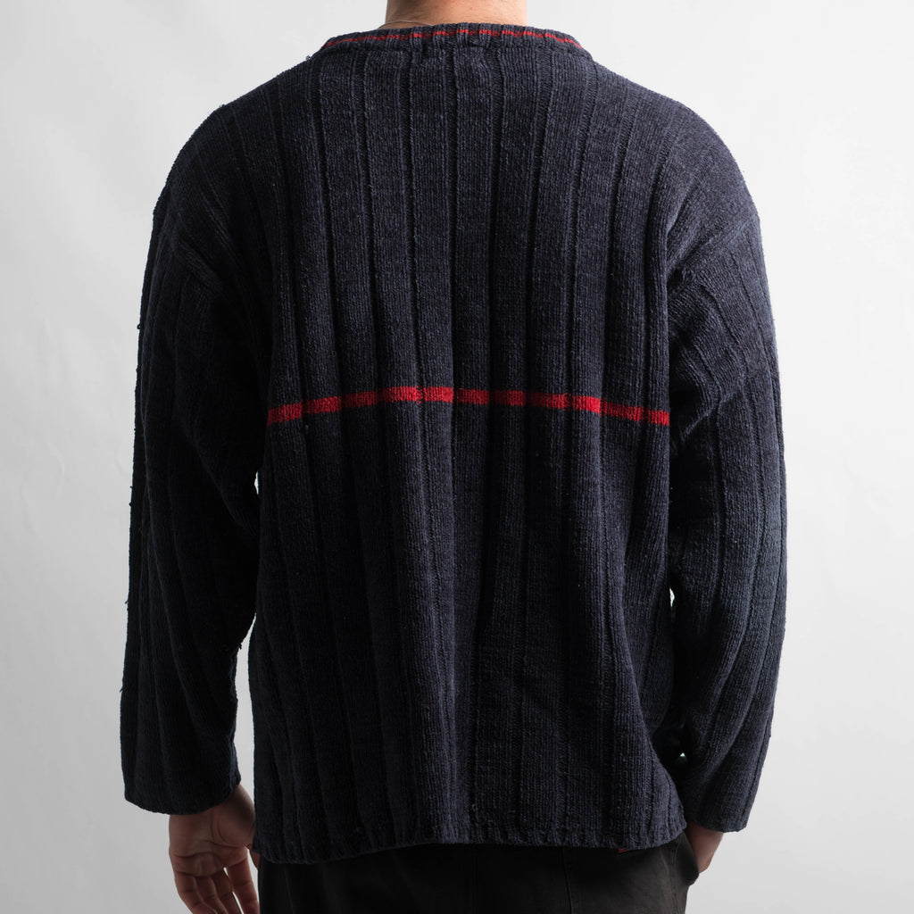 NAVY RIBBED KNIT SWEATER