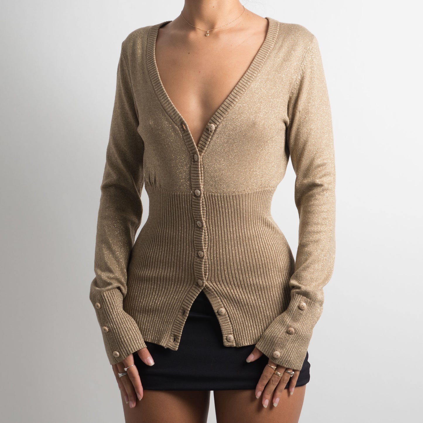 CARDIGAN EN LUREX DORÉ