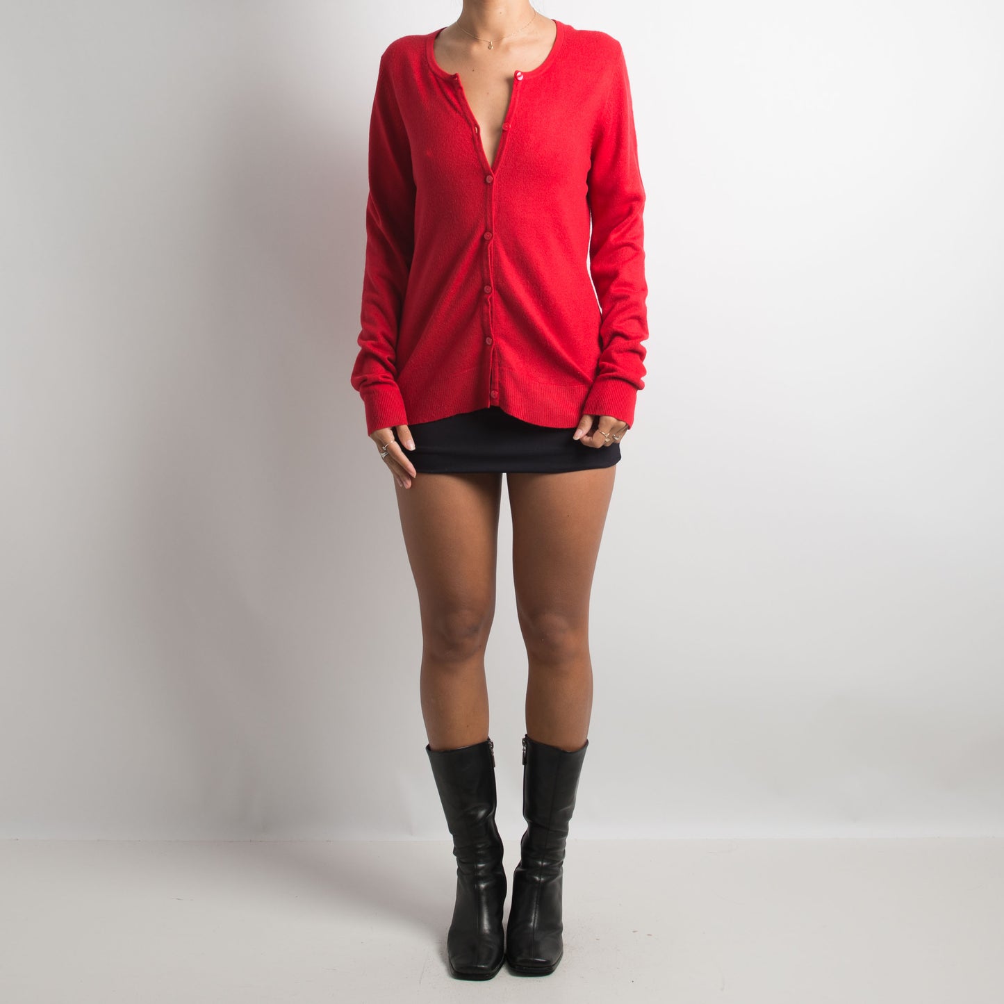 RED BUTTON UP CARDIGAN