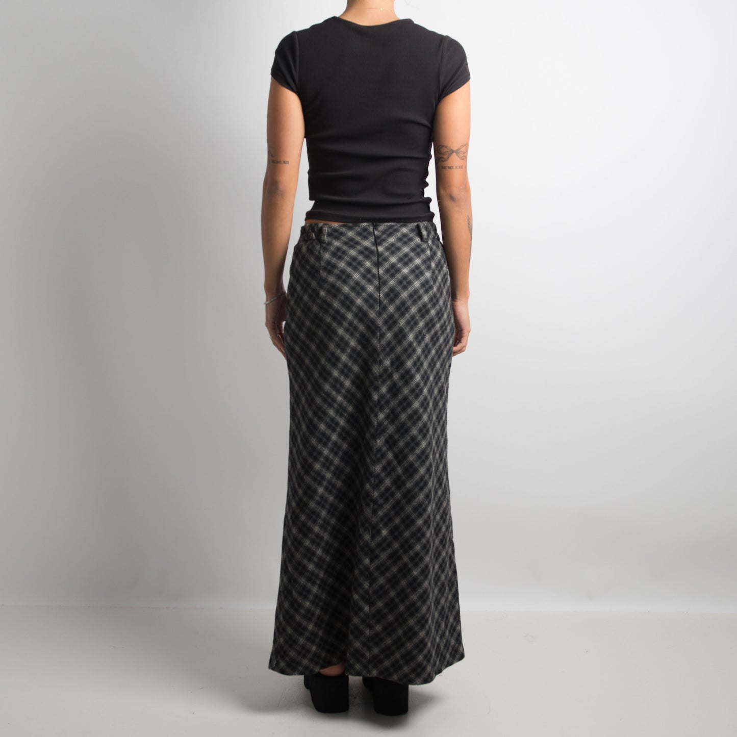 CHARCOAL PLAID MAXI SKIRT