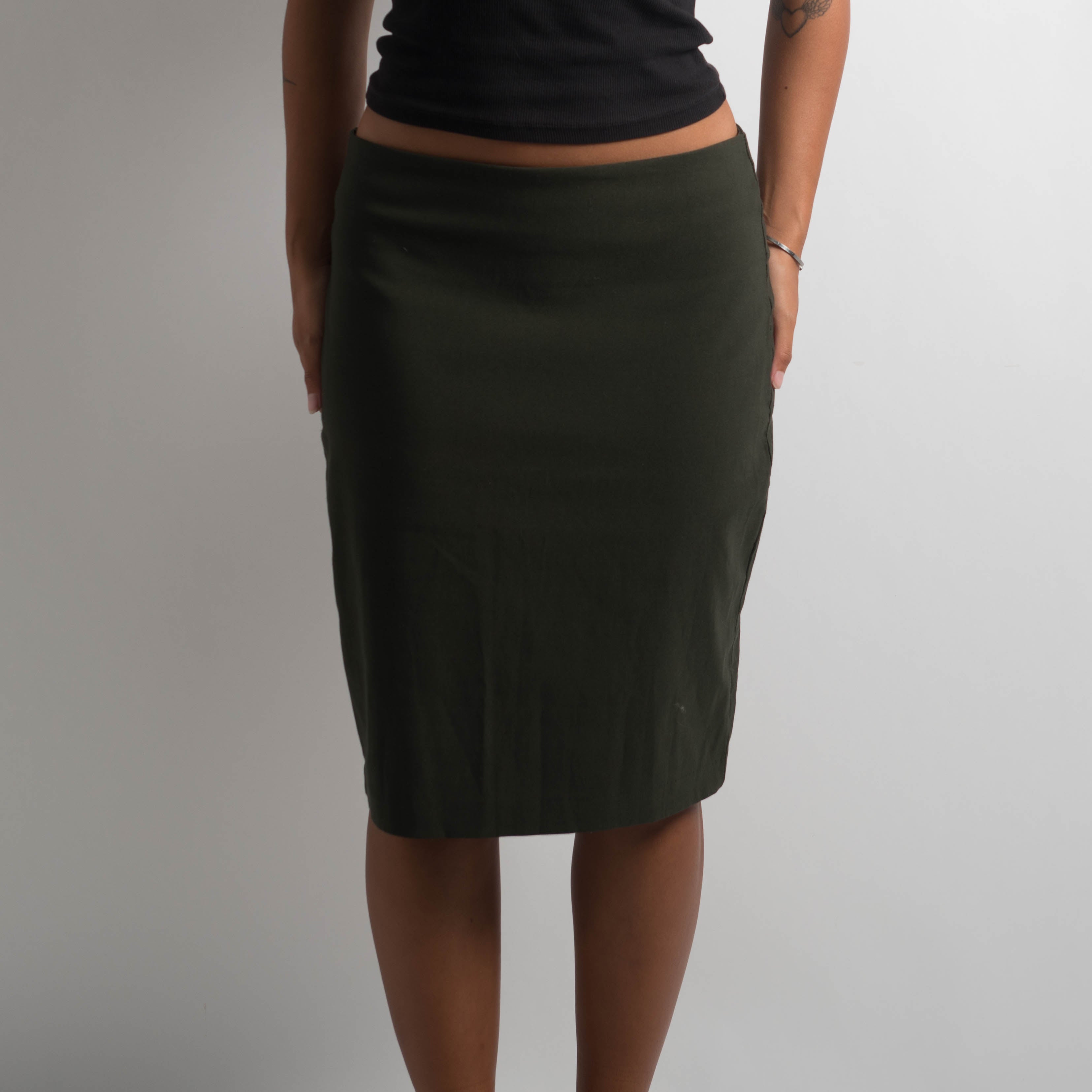 KHAKI STRETCH MIDI SKIRT