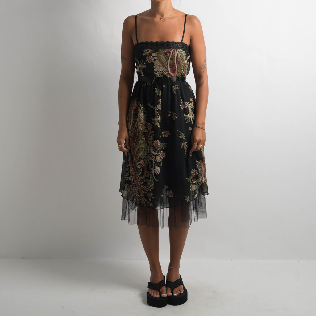 BLACK FLORAL MIDI DRESS