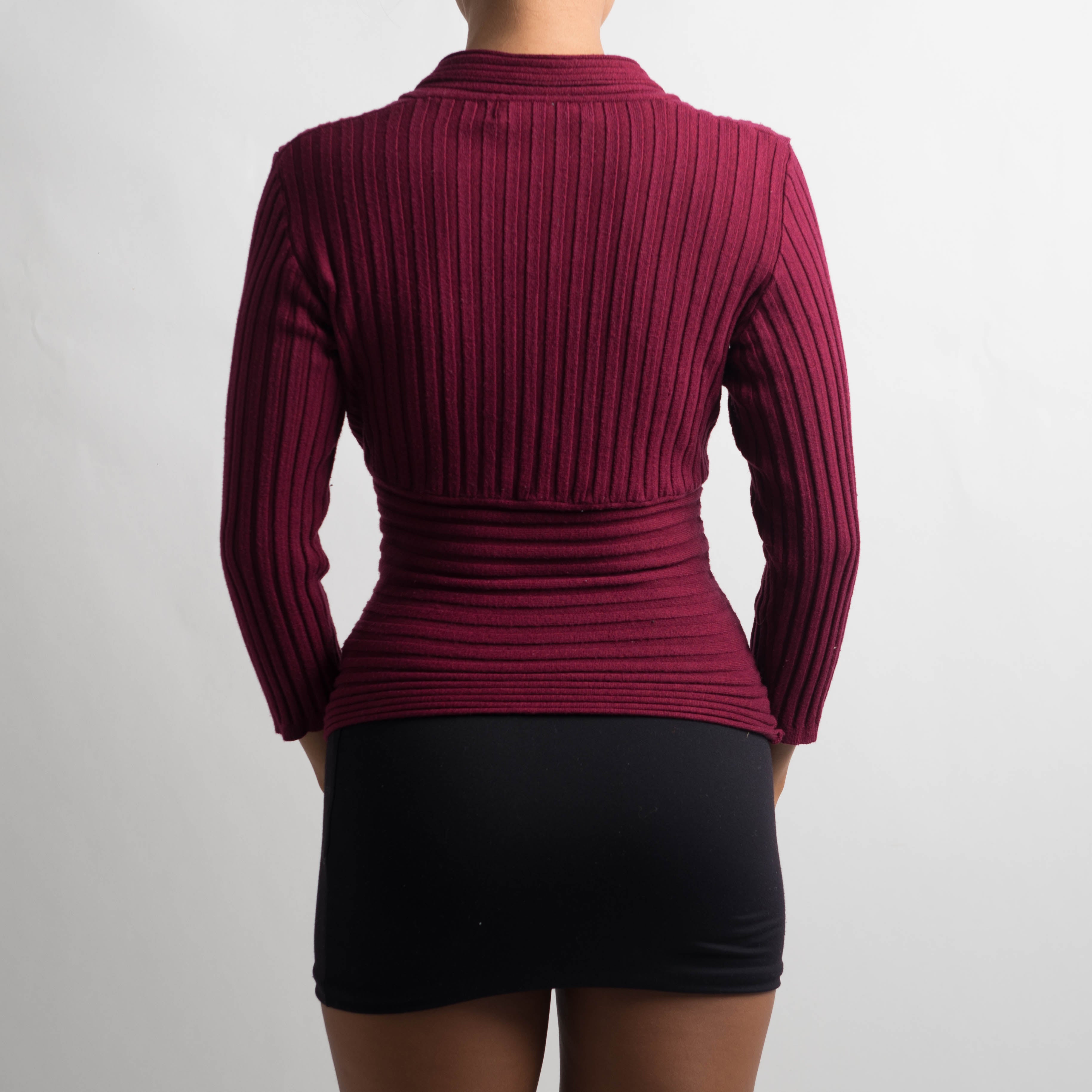 MAROON RIBBED STRETCH TOP