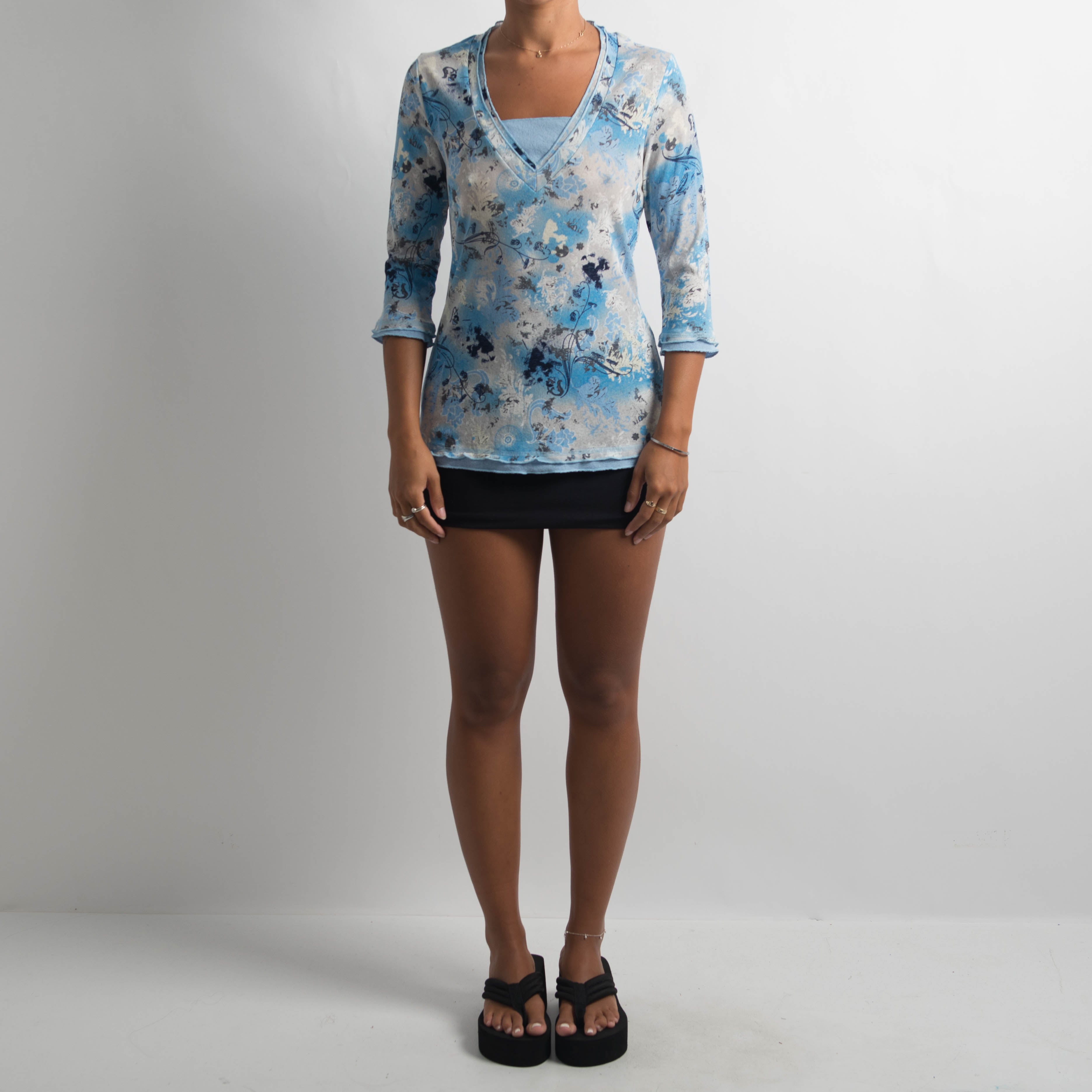 MESH BLUE 3/4 SLEEVE TOP