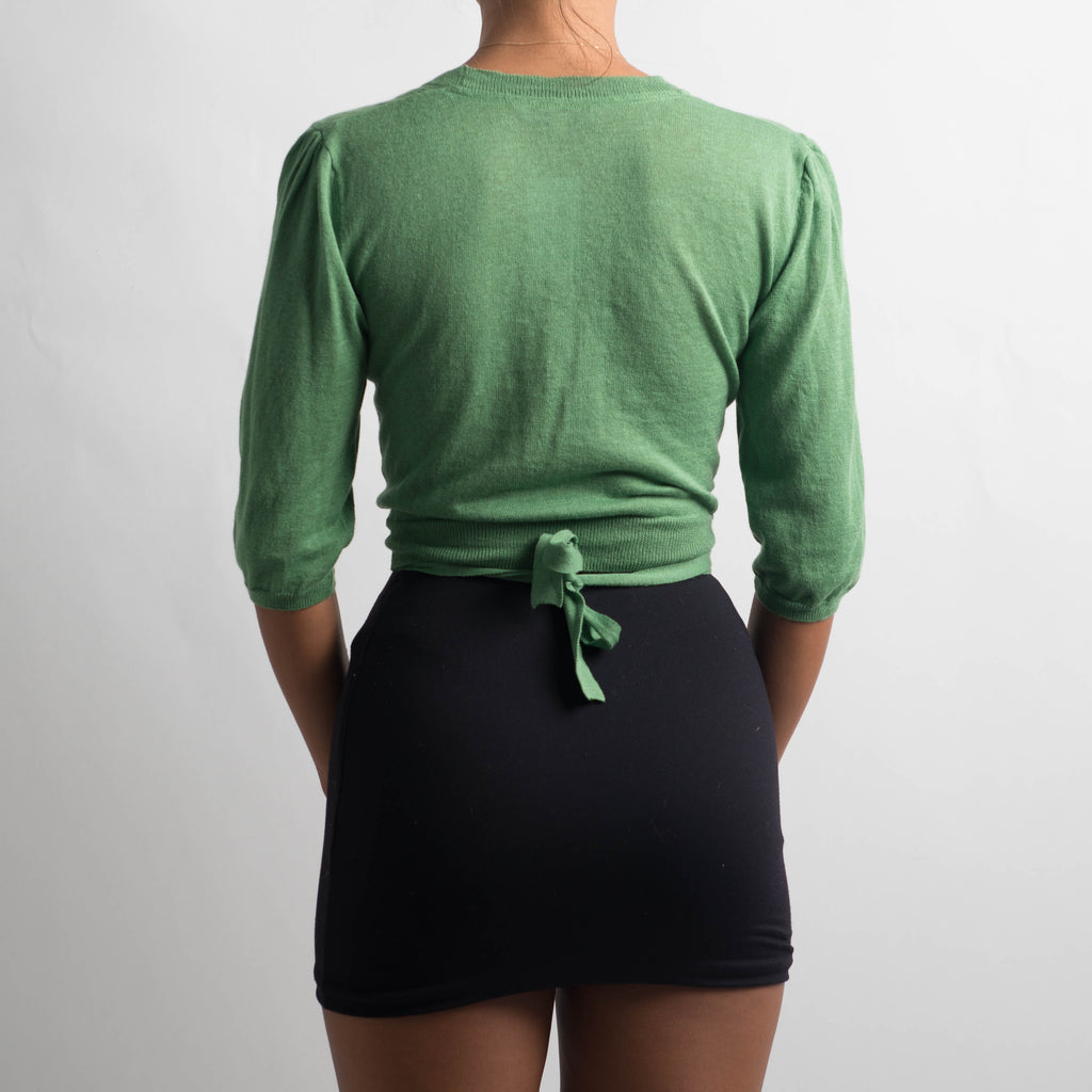 GREEN KNIT WRAP TOP