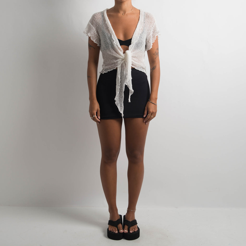 WHITE CROCHET WRAP TOP