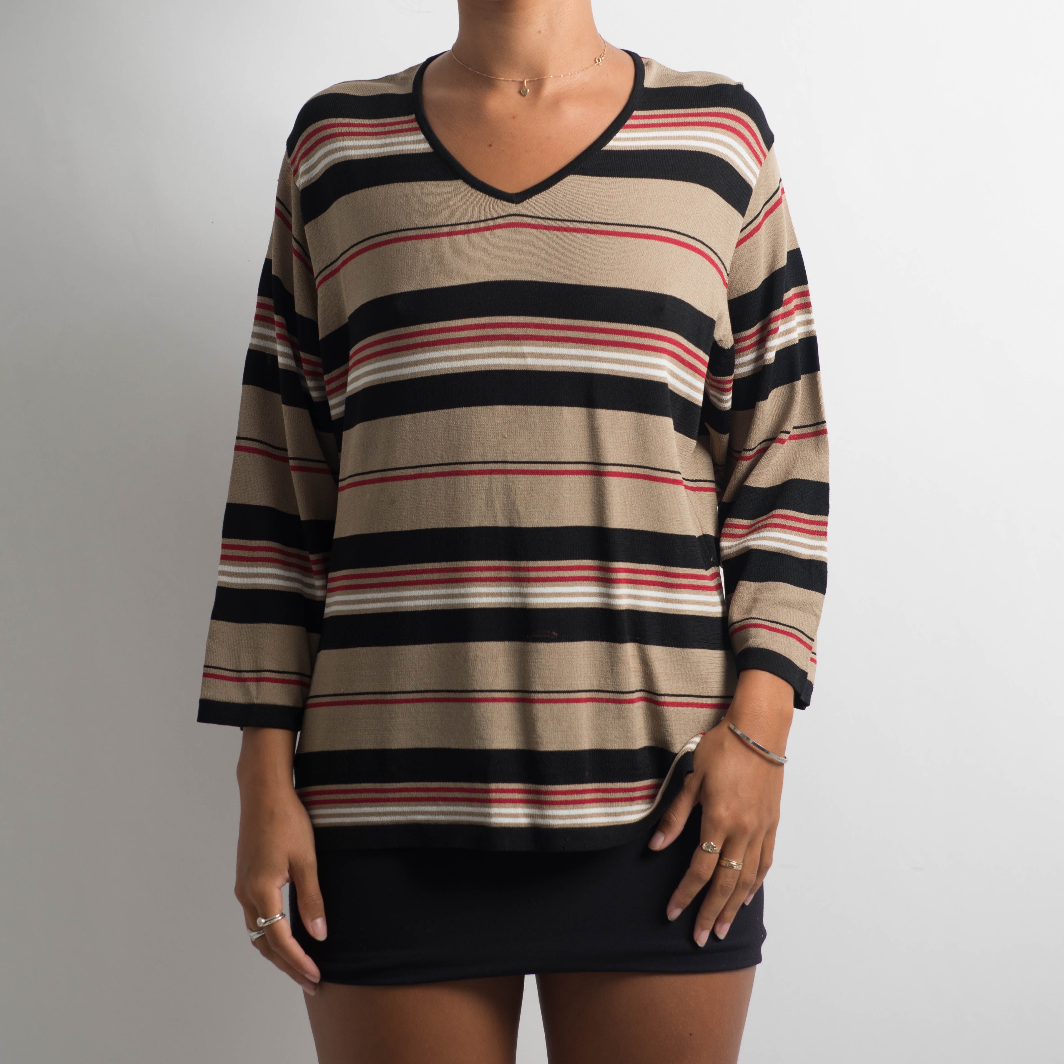 BROWN STRIPE KNIT TOP