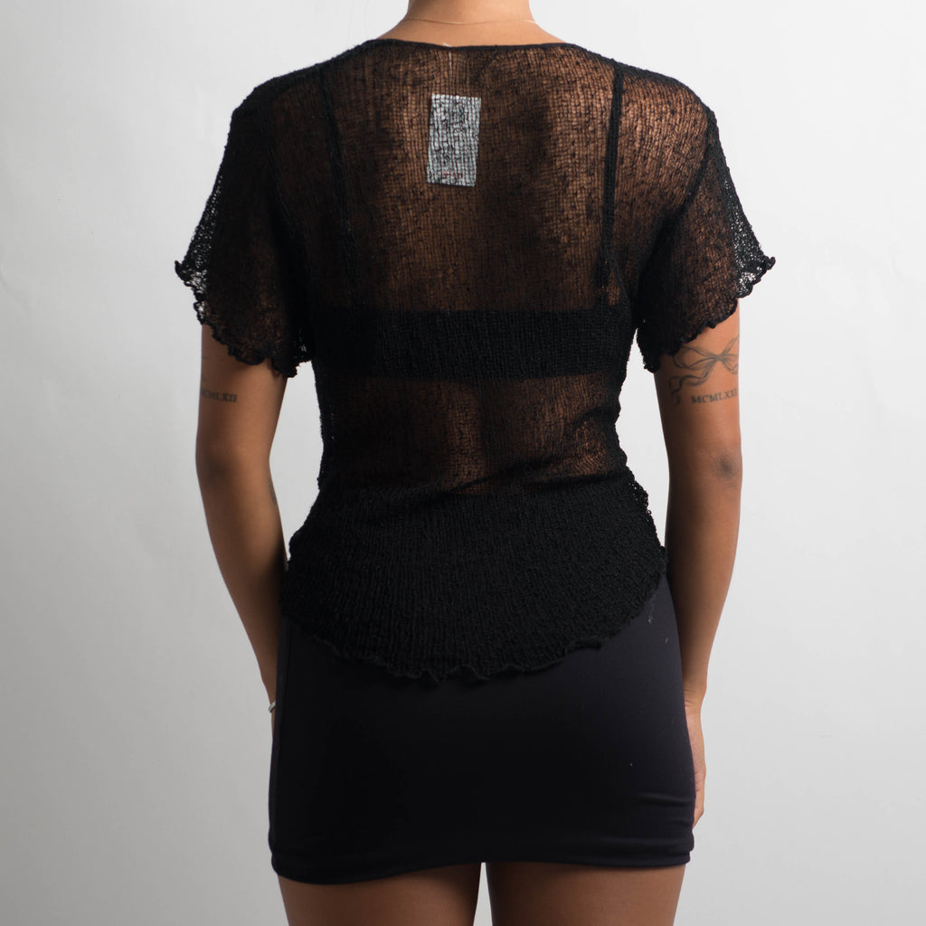 BLACK CROCHET WRAP TOP