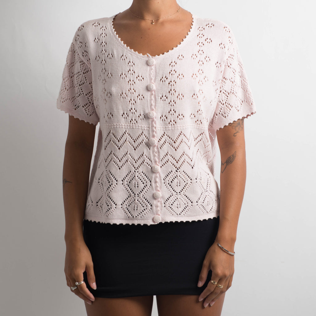 PALE PINK BRODERIE KNIT TOP