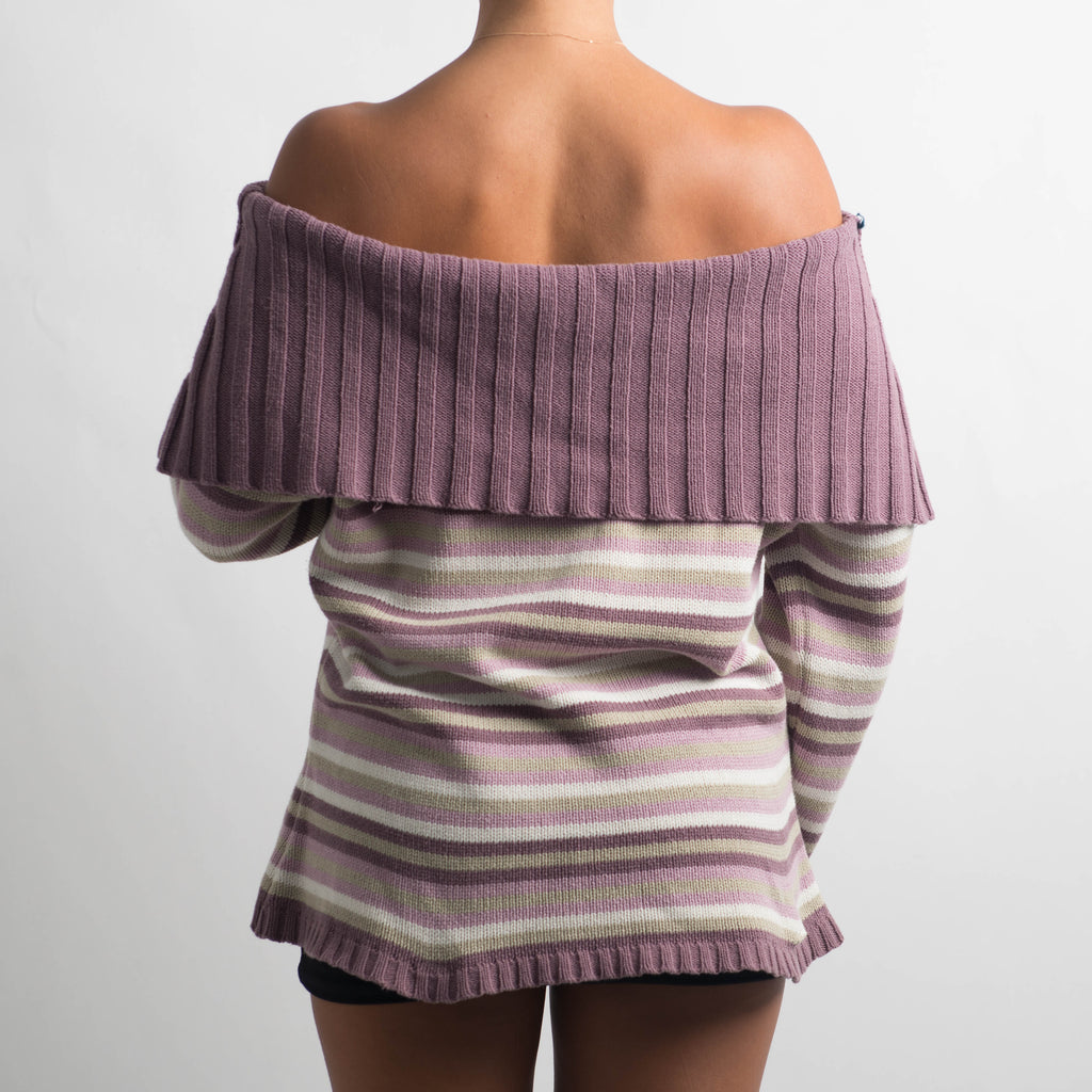 STRIPE OFF THE SHOULDER SWEATER