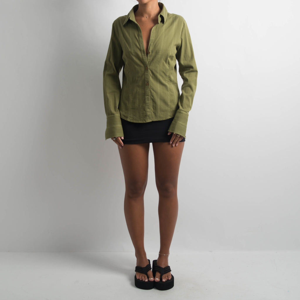 GREEN PINSTRIPE BLOUSE