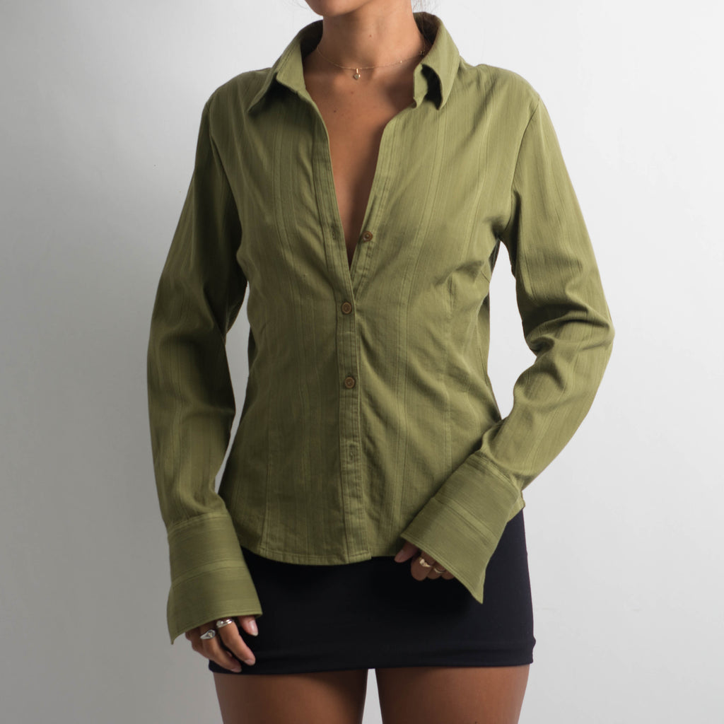 GREEN PINSTRIPE BLOUSE