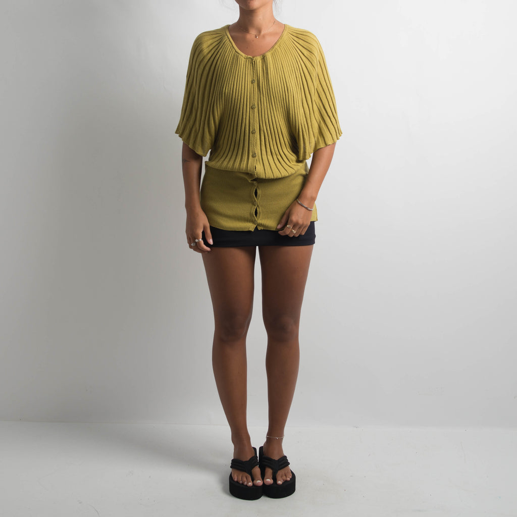 GREEN RIBBED KNIT TOP