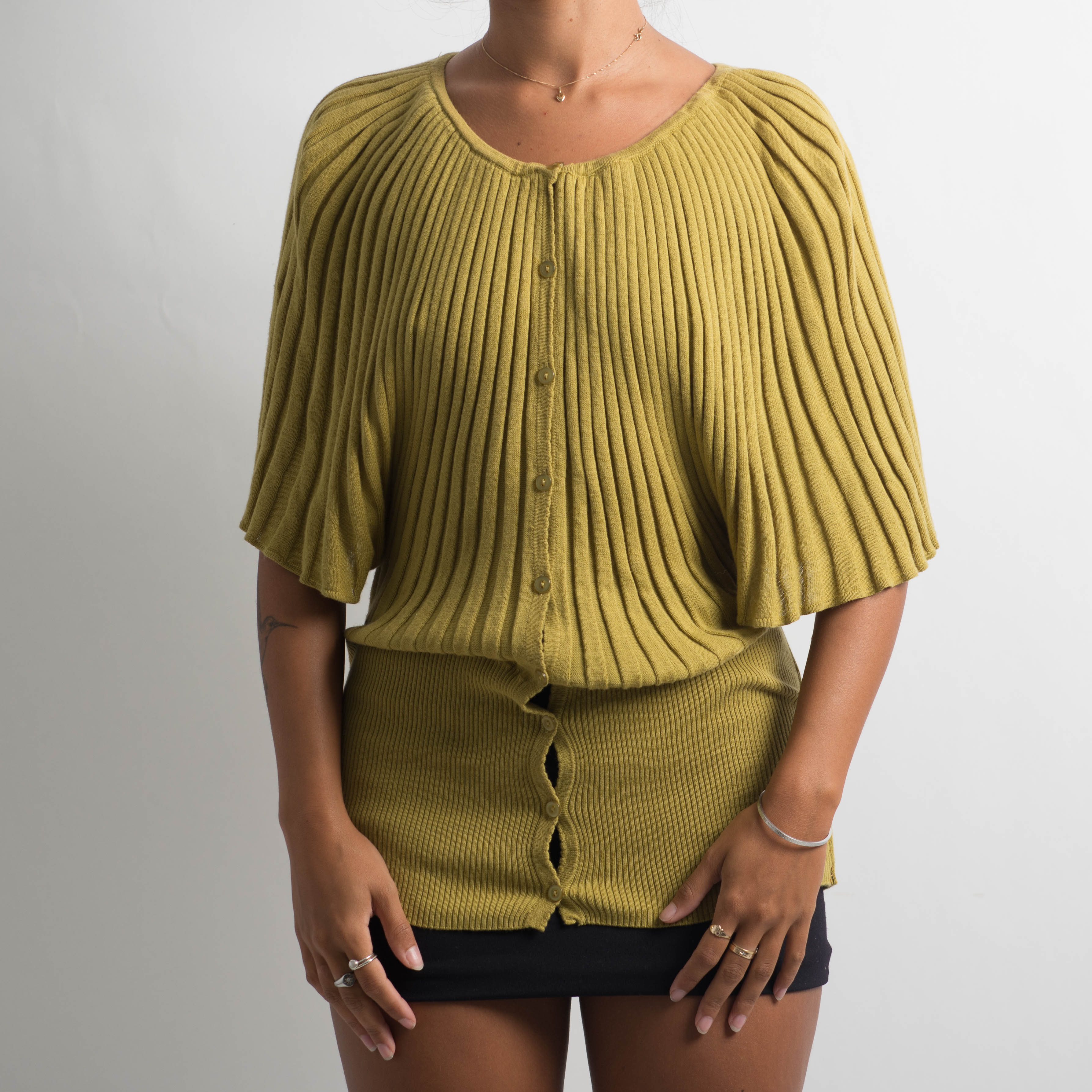 GREEN RIBBED KNIT TOP