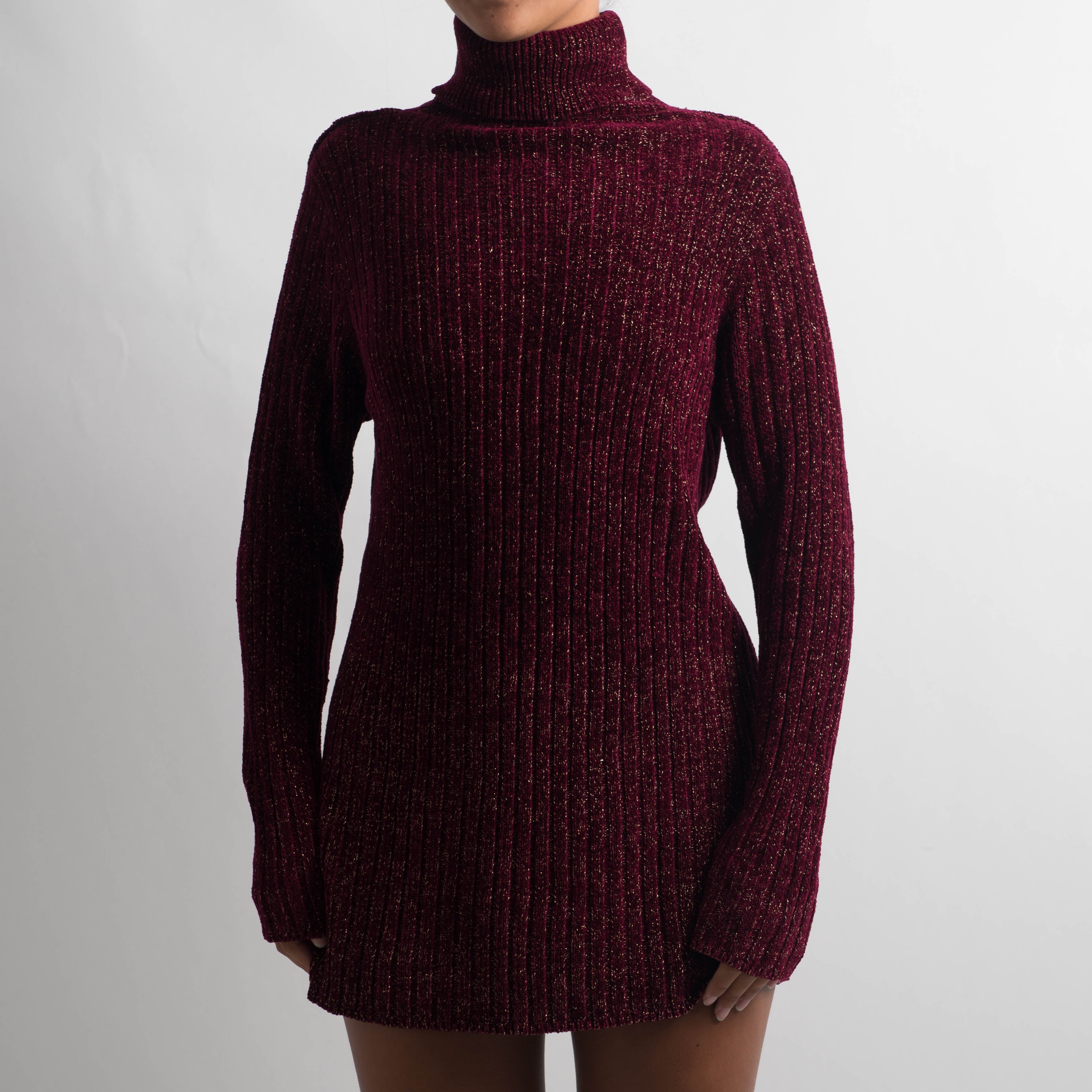 MAROON RIB KNIT SWEATER