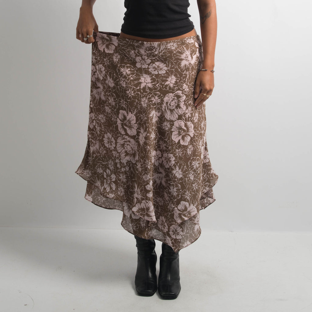 LAYERED FLORAL MIDI SKIRT